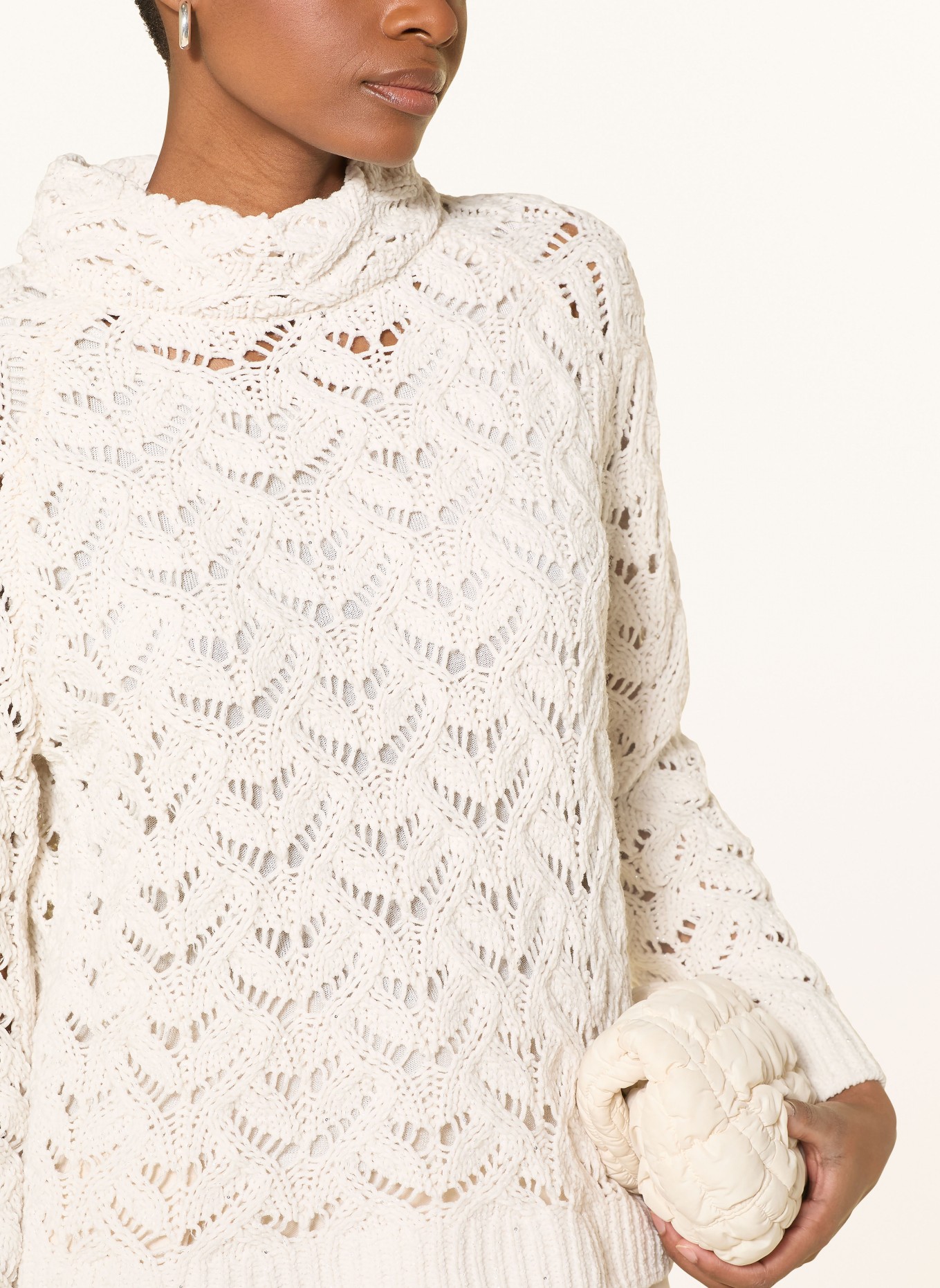 monari Pullover mit Glitzergarn und Pailletten: CREME / SILBER