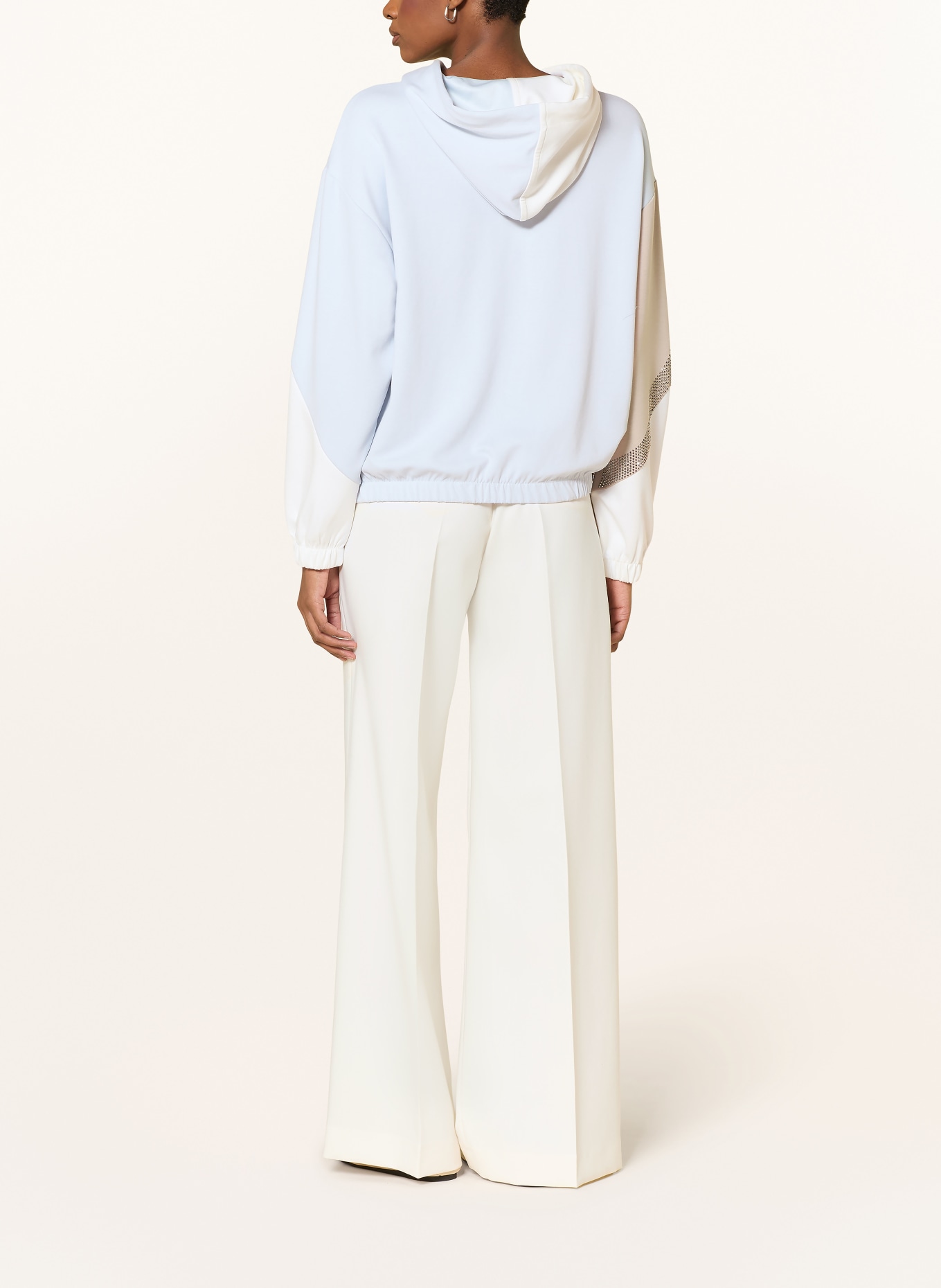 monari Sweat à capuche avec pierres décoratives: BLANC / CHAMEAU / BLEU CLAIR