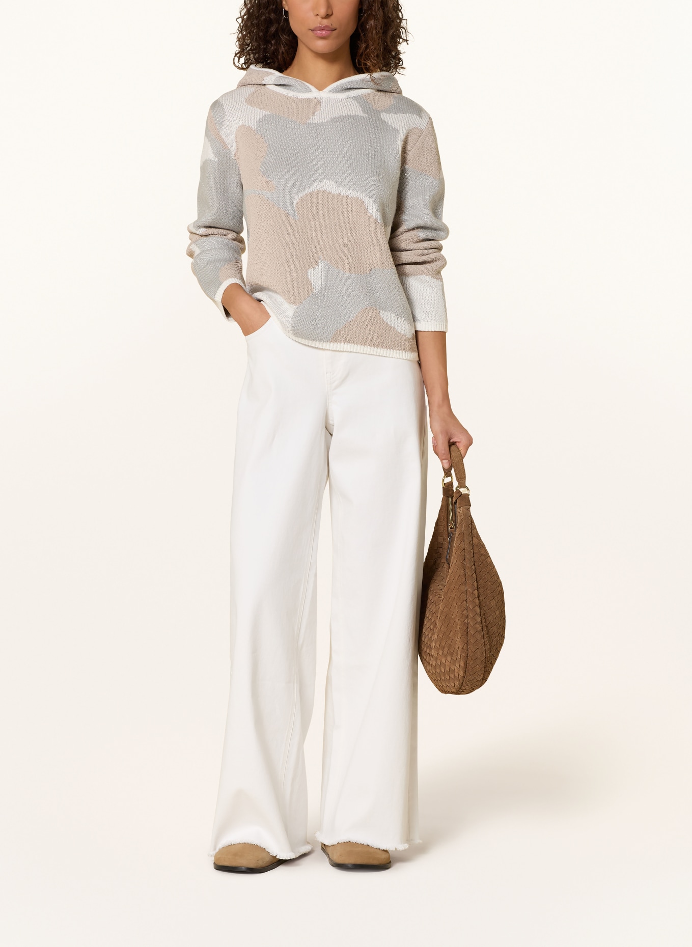 monari Strick-Hoodie mit Glitzergarn: BEIGE / CREME / HELLGRAU