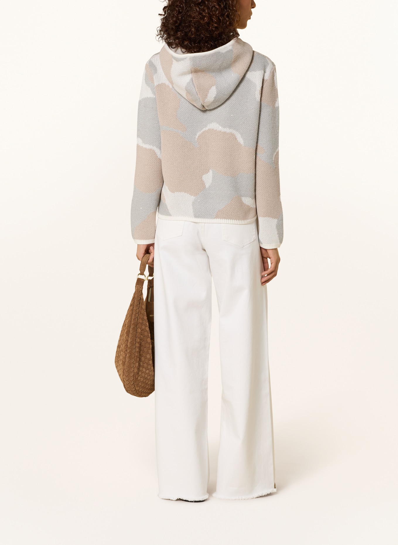 monari Strick-Hoodie mit Glitzergarn: BEIGE / CREME / HELLGRAU