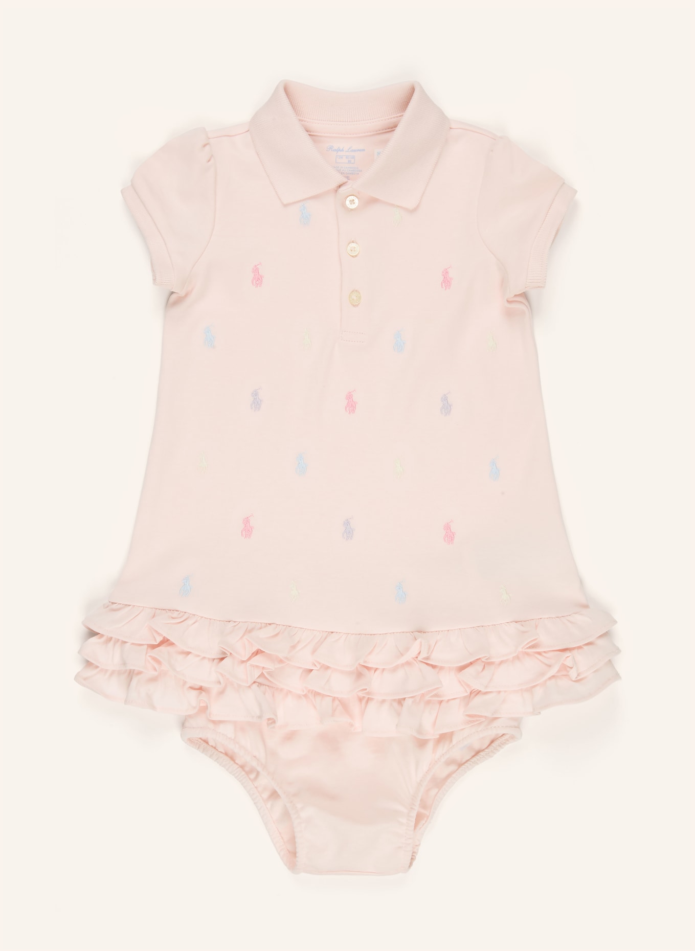 POLO RALPH LAUREN Zestaw: sukienka polo z falbanami i spodnie: JASNORÓŻOWY