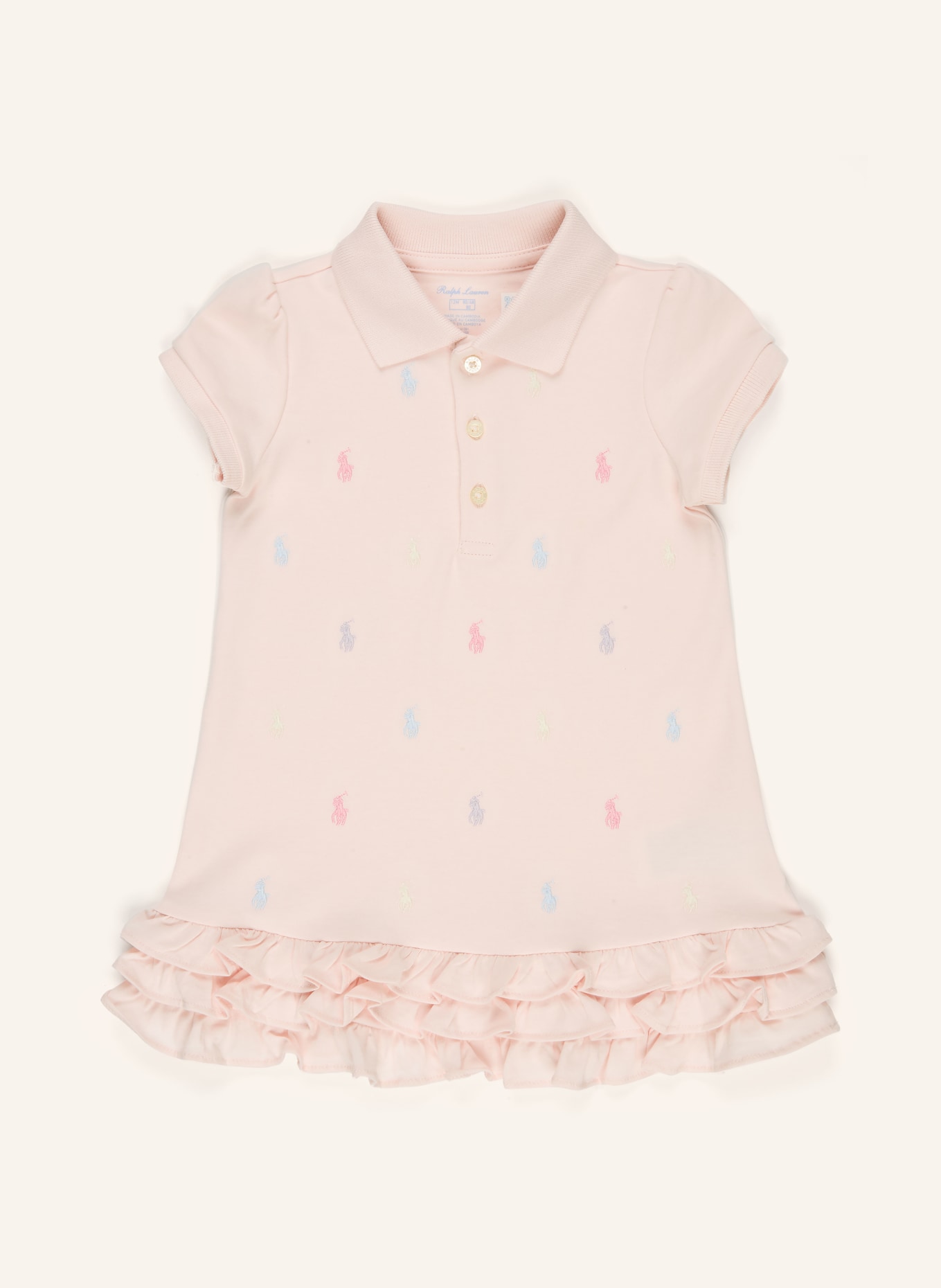 POLO RALPH LAUREN Zestaw: sukienka polo z falbanami i spodnie: JASNORÓŻOWY