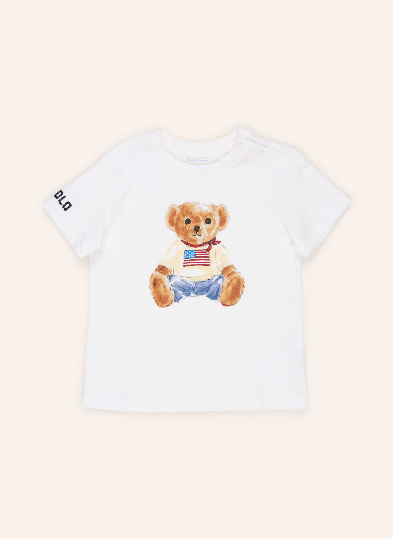 POLO RALPH LAUREN tričko: BÍLÁ / SVĚTLE HNĚDÁ / MODRÁ