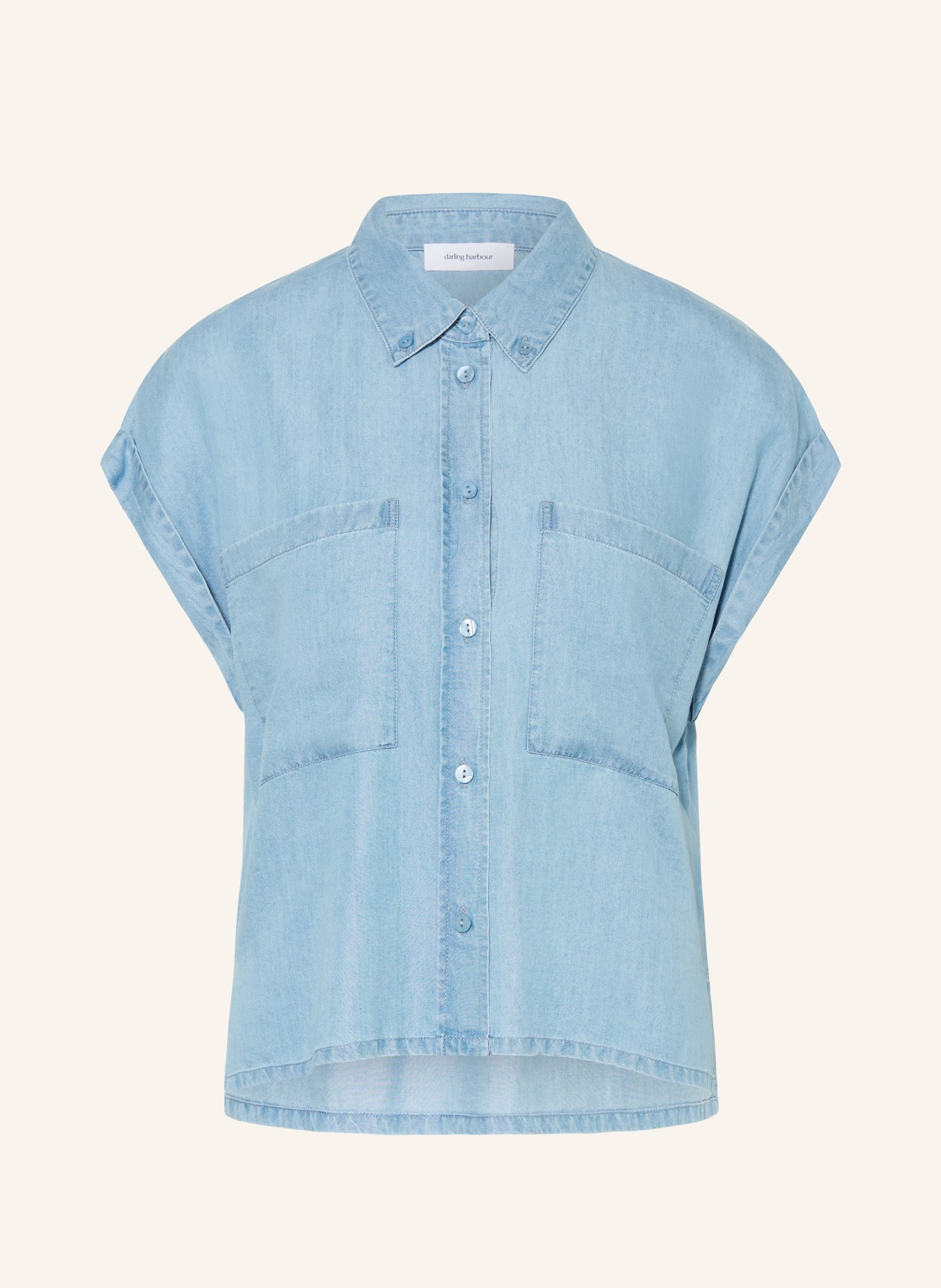 darling harbour Denim-look shirt blouse: MID BLUE