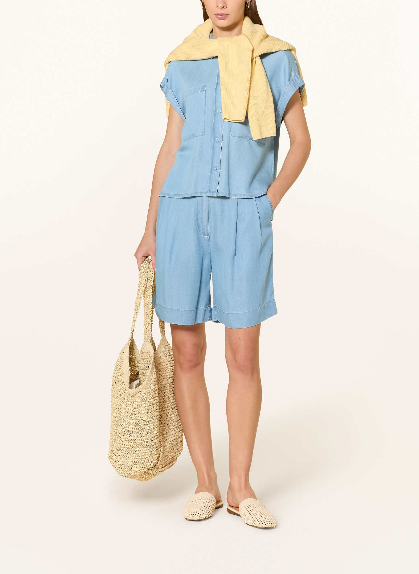 darling harbour Denim-look shirt blouse: MID BLUE