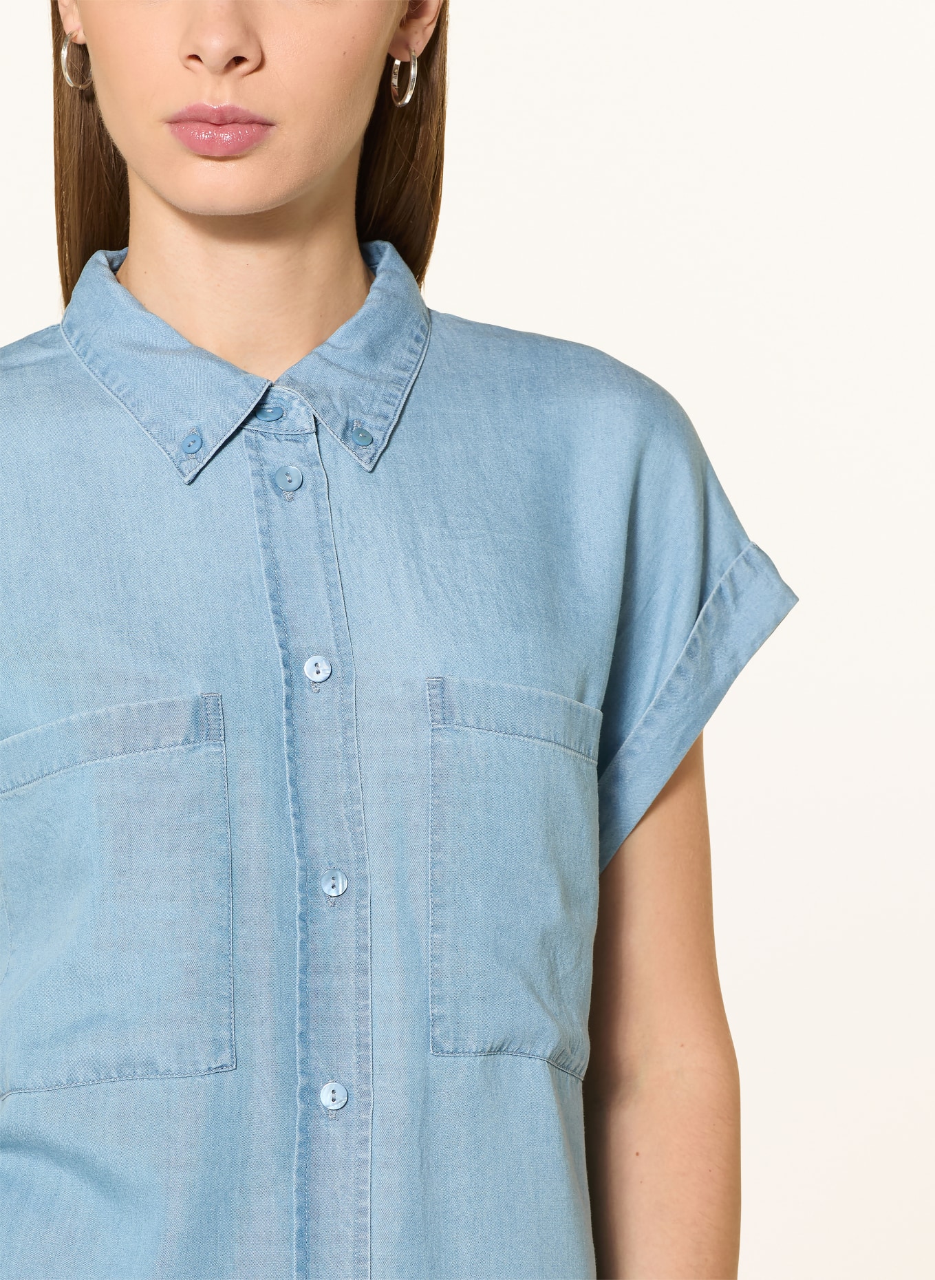 darling harbour Denim-look shirt blouse: MID BLUE