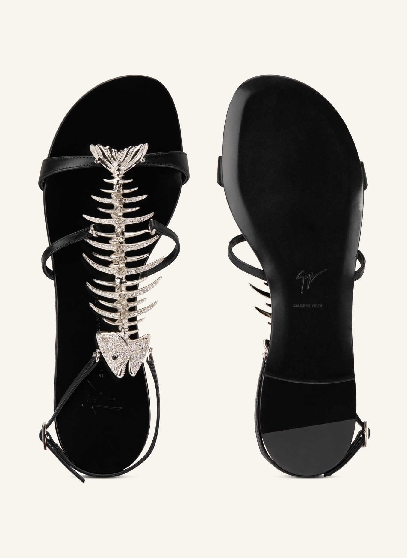 GIUSEPPE ZANOTTI DESIGN Sandalen MUSE mit Schmucksteinen: SCHWARZ / SILBER