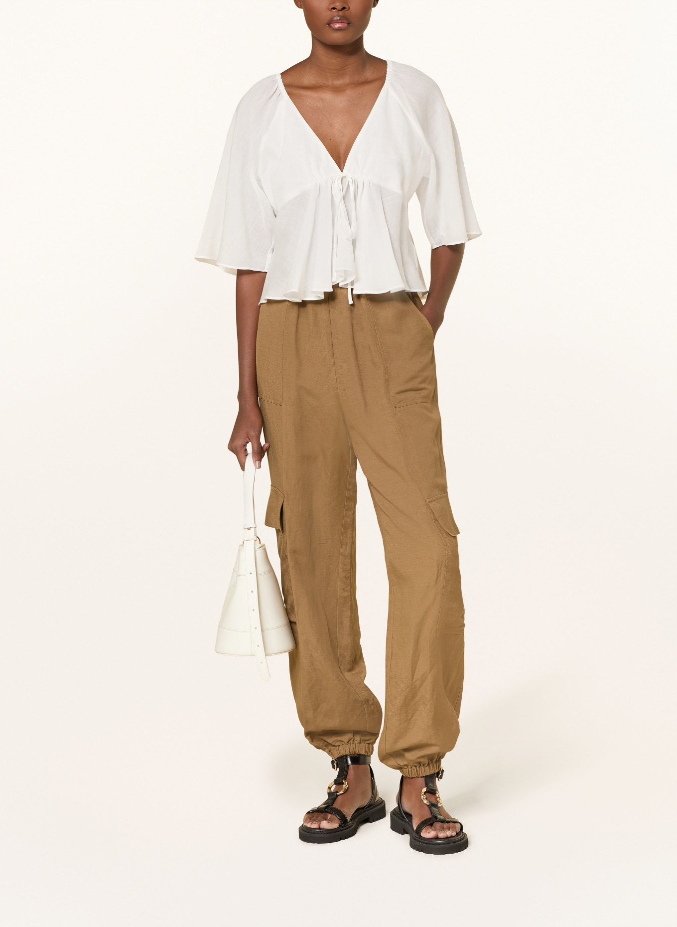 MRS & HUGS Nákladní kalhoty s popruhy: KHAKI