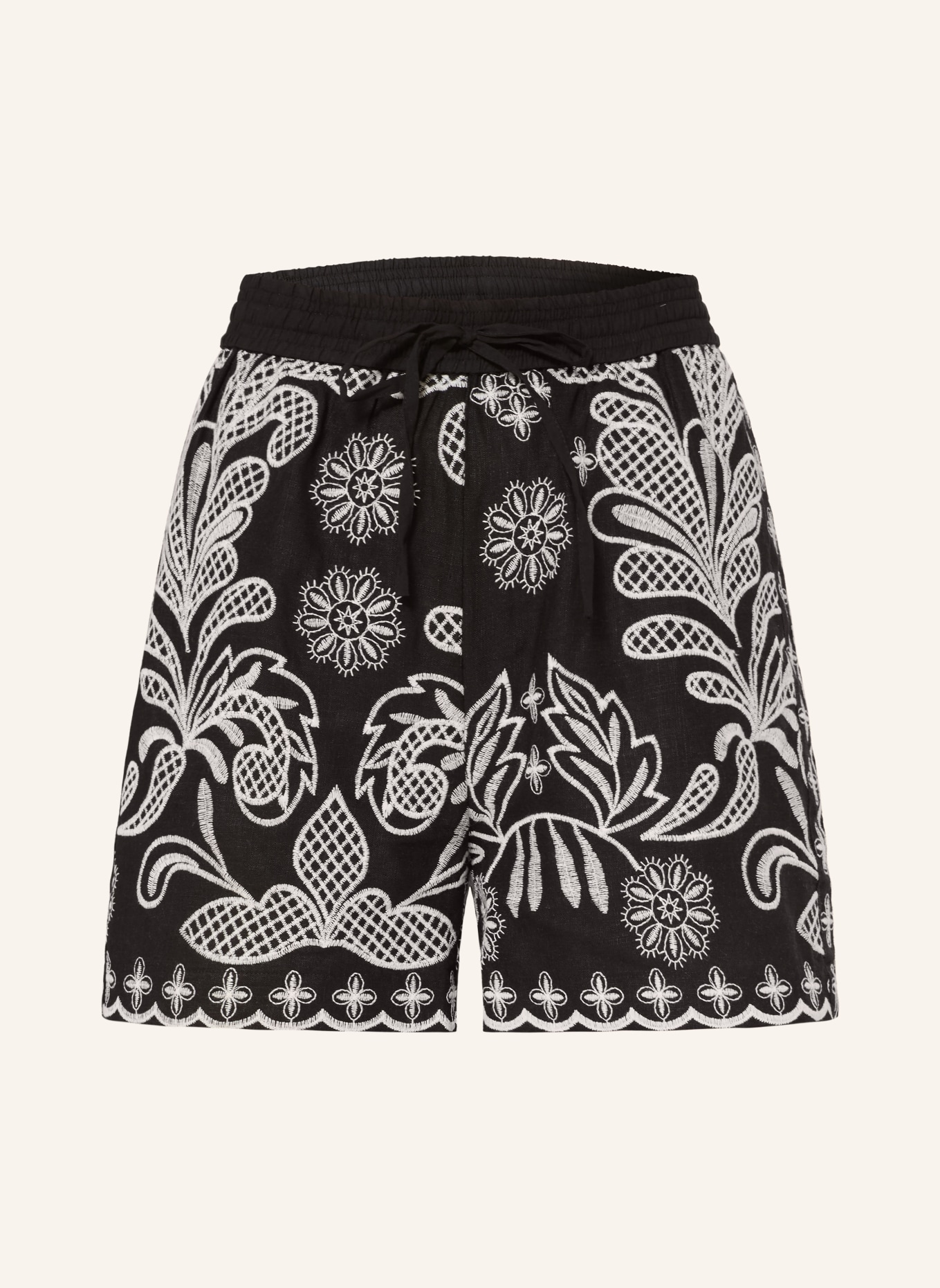 MRS & HUGS Shorts with linen: BLACK / WHITE