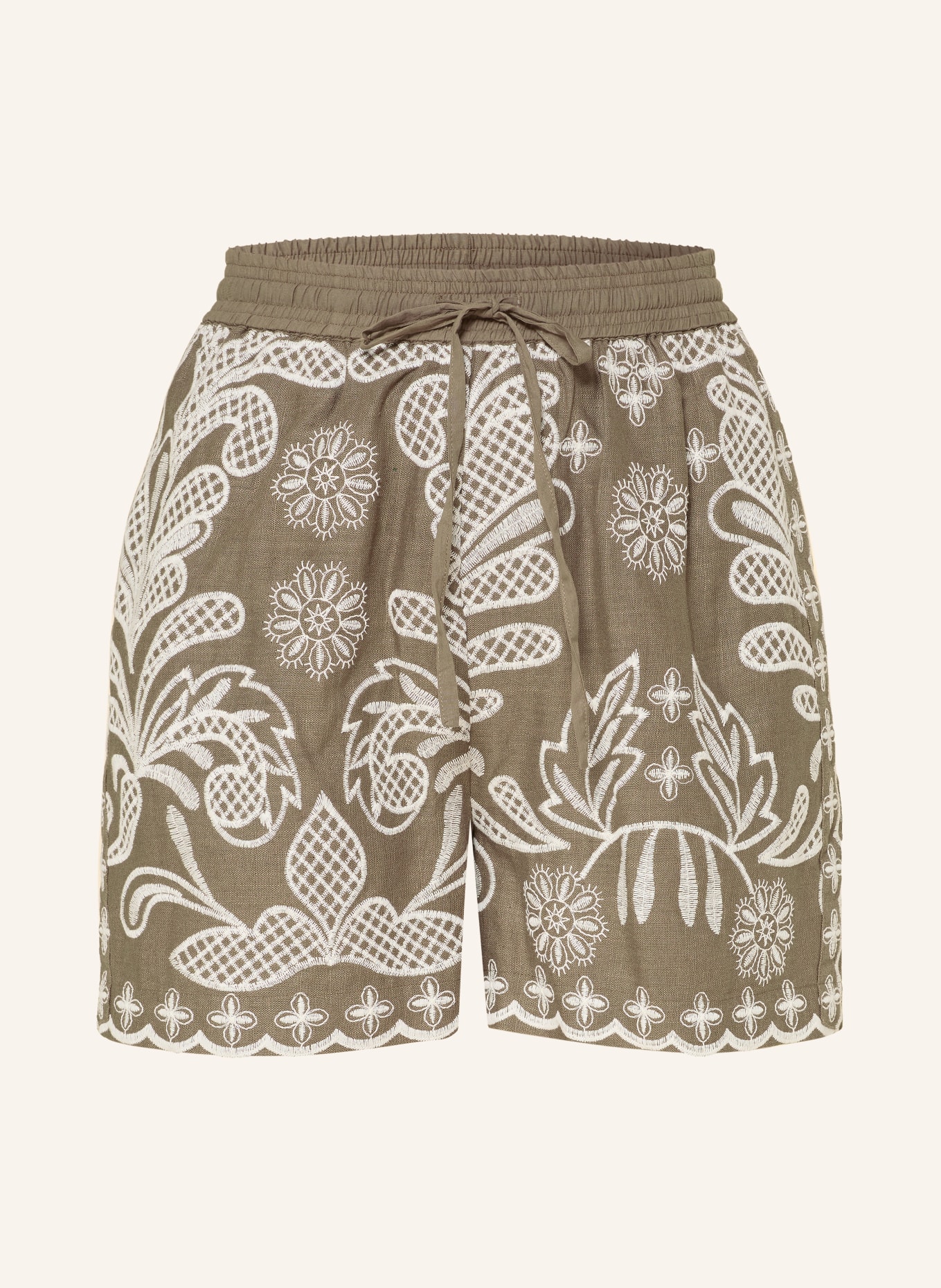MRS & HUGS Shorts with linen: OLIVE / WHITE