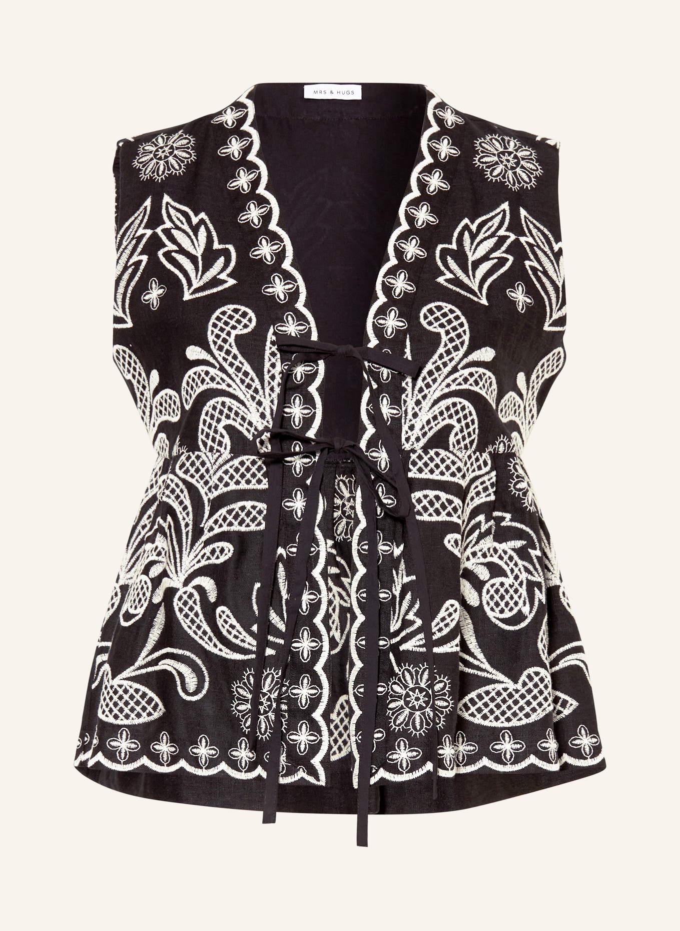 MRS & HUGS Blůza s lnem: ČERNÁ / BÍLÁ