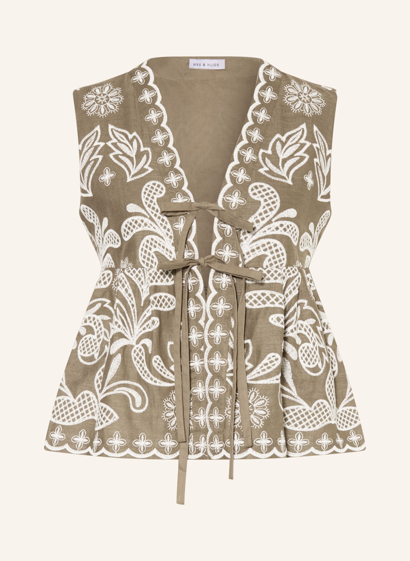 MRS & HUGS Blůza s lnem: OLIVOVÁ / BÍLÁ