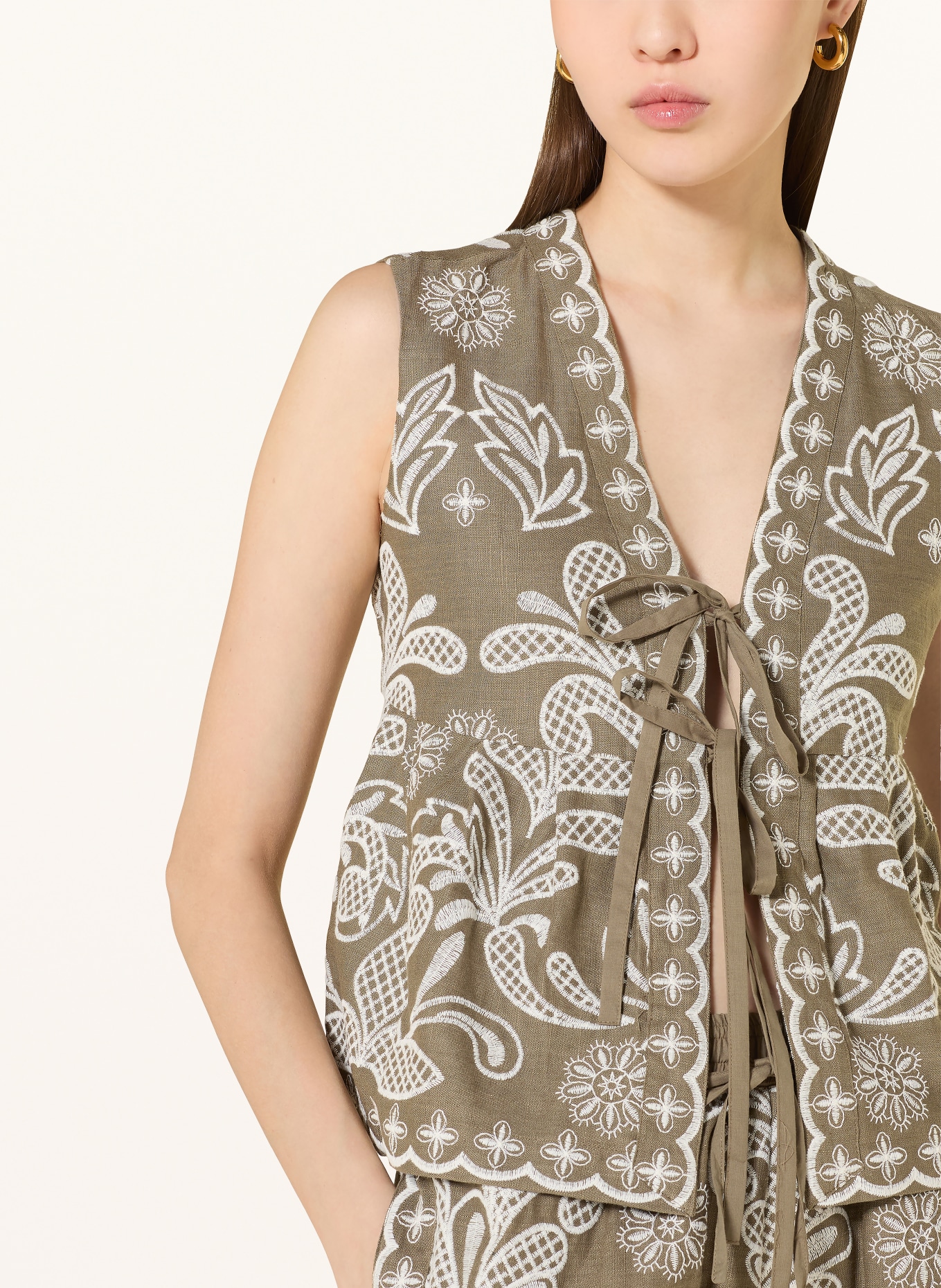 MRS & HUGS Blůza s lnem: OLIVOVÁ / BÍLÁ