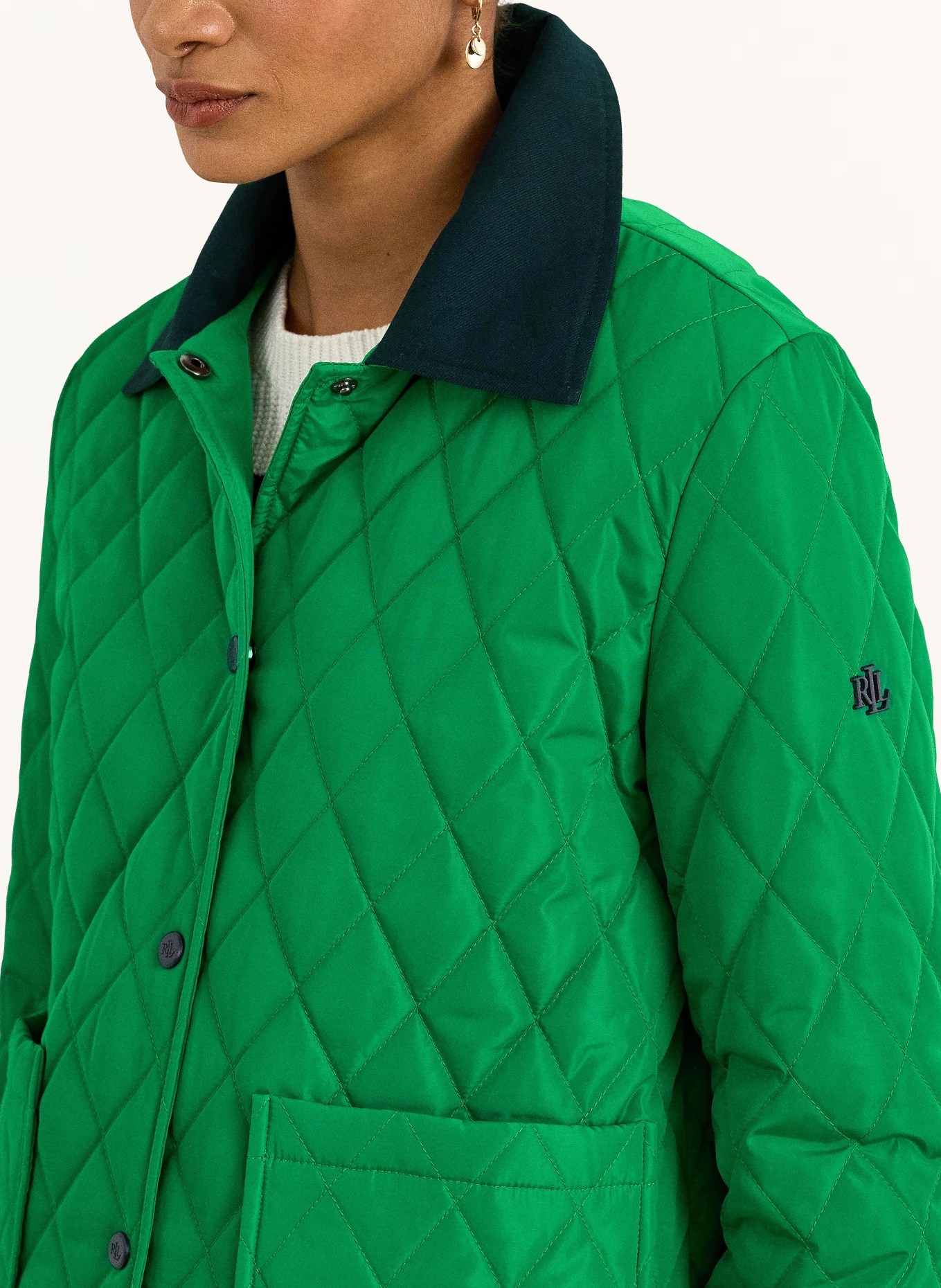 LAUREN RALPH LAUREN quilted jacket: GREEN / DARK BLUE