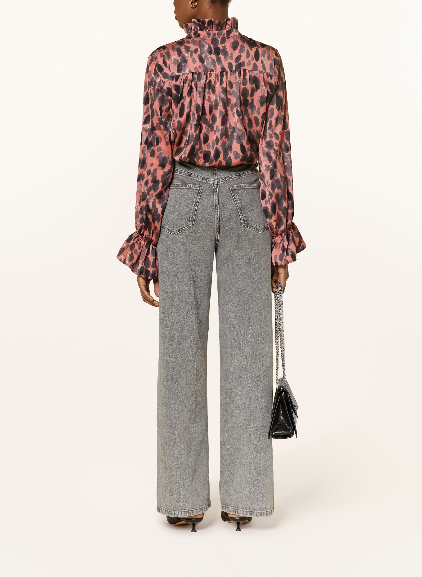 InWear Schluppenbluse GRACIEIW mit Rüschen: HELLROT / DUNKELGRAU / GRAU