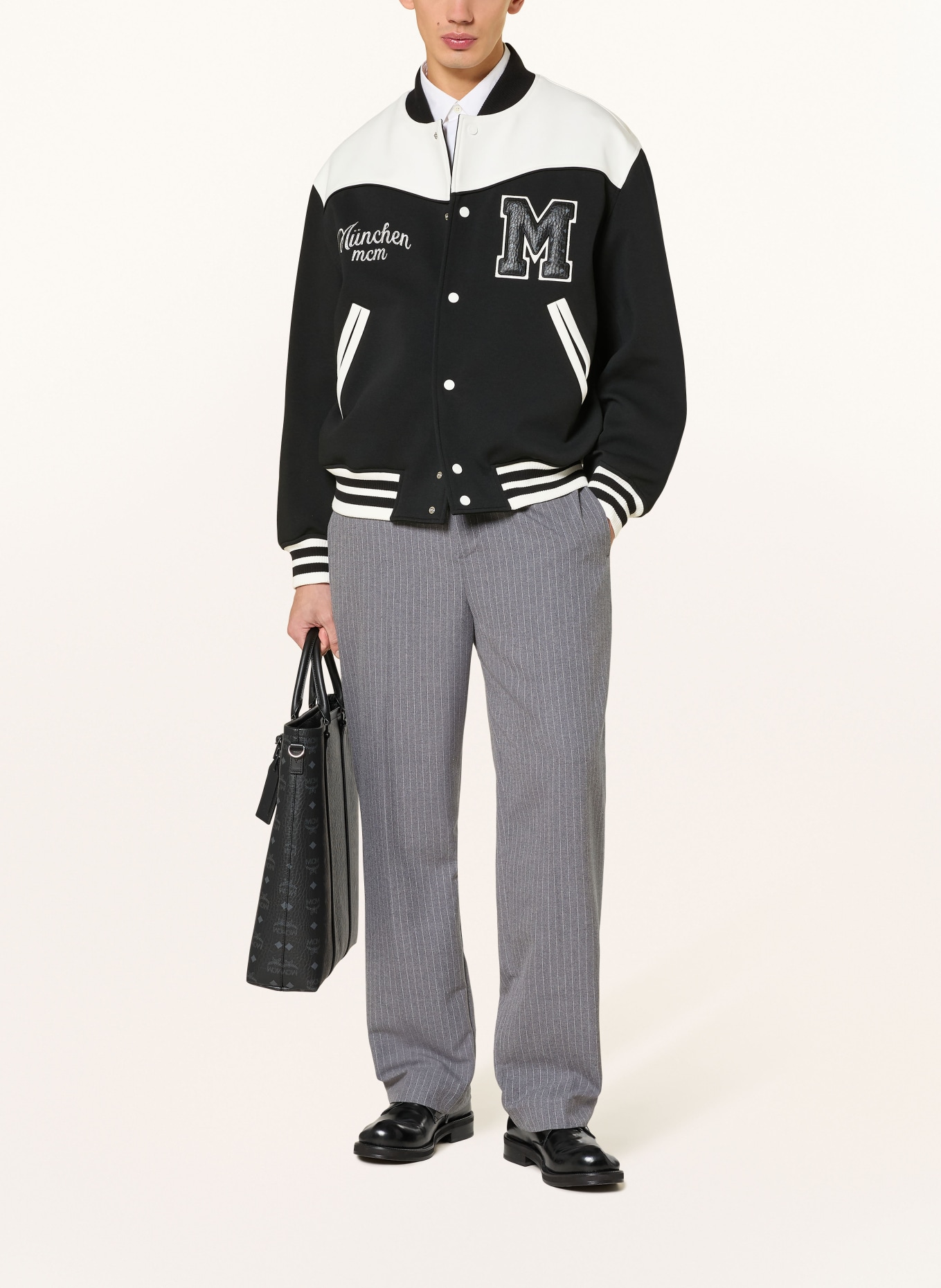 MCM college jacket: BLACK / WHITE