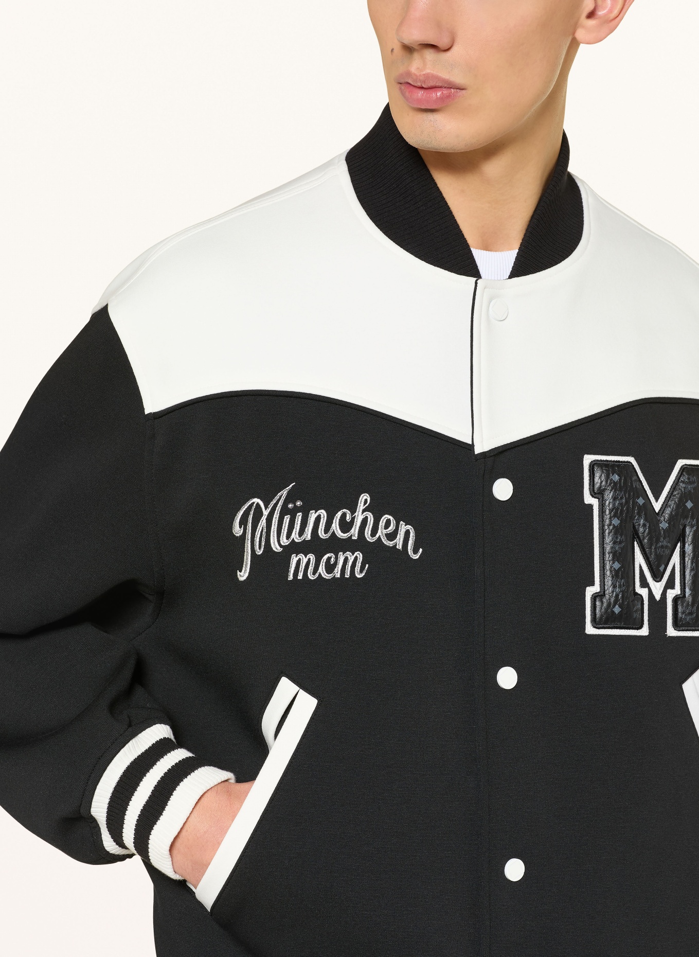 MCM college jacket: BLACK / WHITE