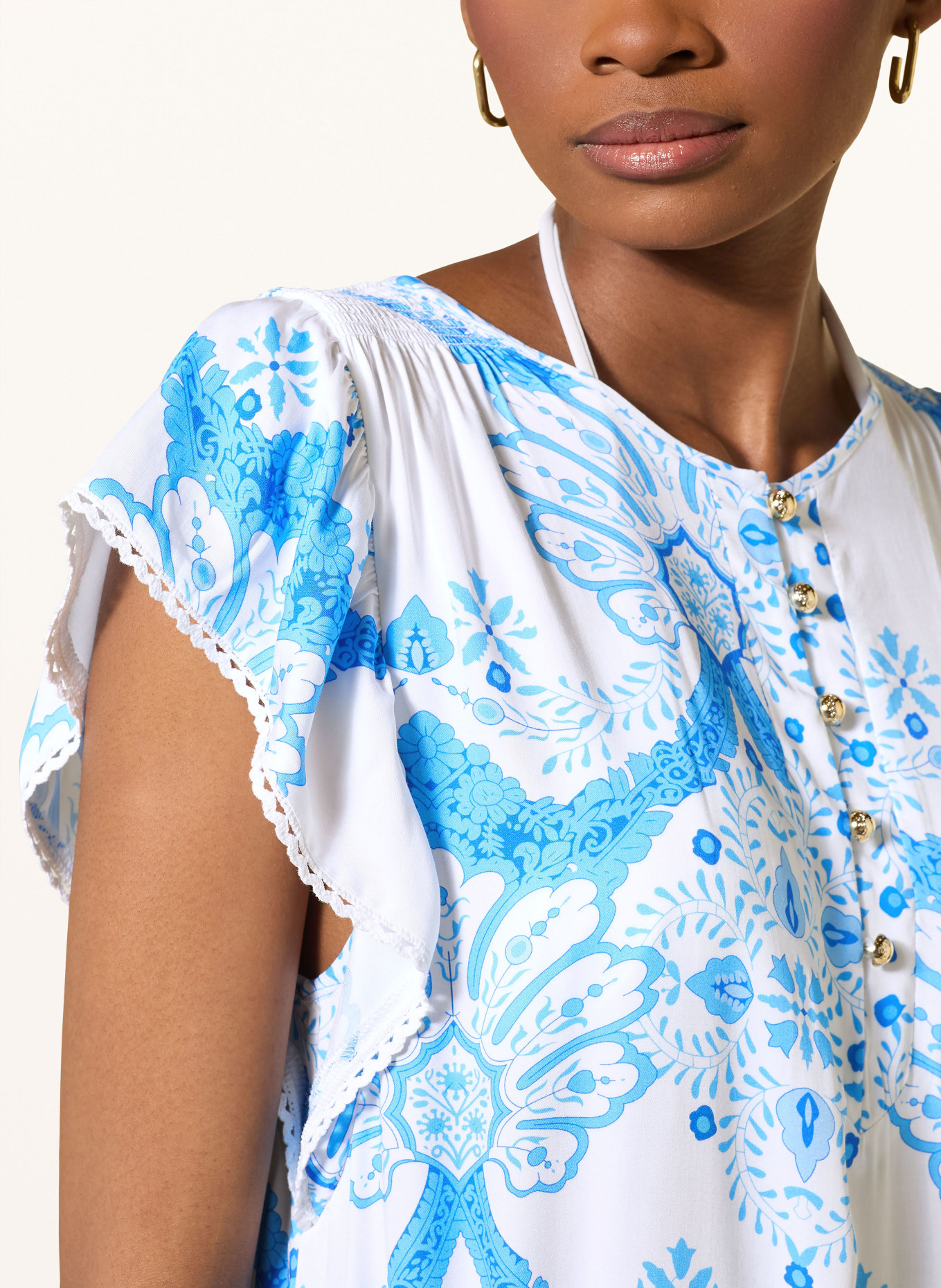 MELISSA ODABASH Strandkleid LENNI: TÜRKIS / WEISS