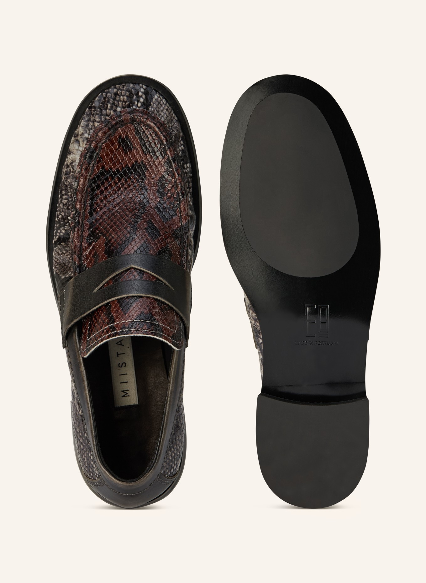 MIISTA penny loafer: DARK BROWN / GRAY / BLACK