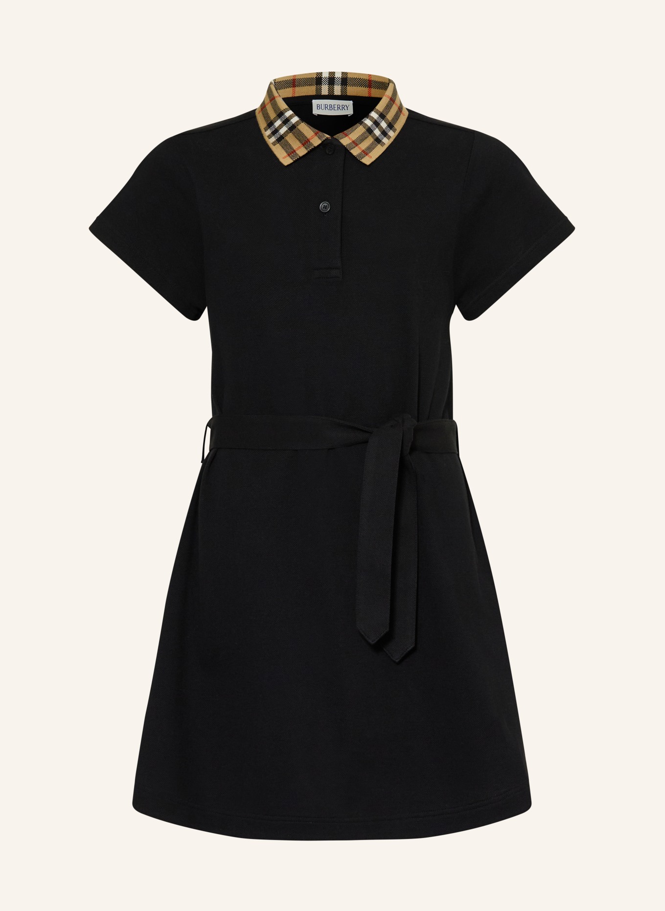 BURBERRY Piqué-Polokleid ASTRID: SCHWARZ / BEIGE / ROT