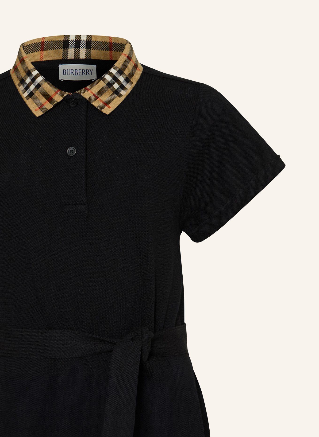 BURBERRY Piqué-Polokleid ASTRID: SCHWARZ / BEIGE / ROT