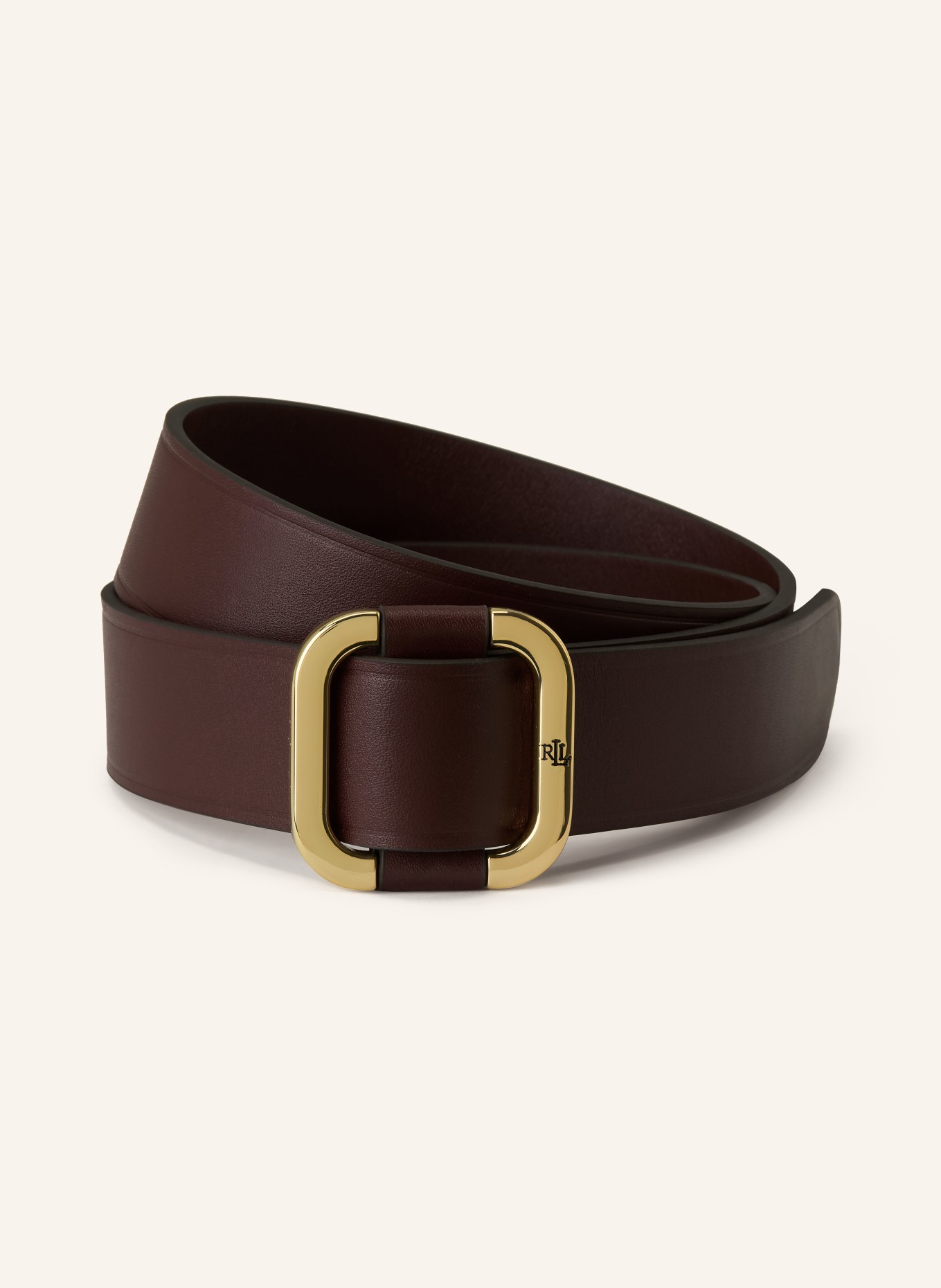 LAUREN RALPH LAUREN kožený opasek: TMAVĚ HNĚDÁ / ZLATÁ