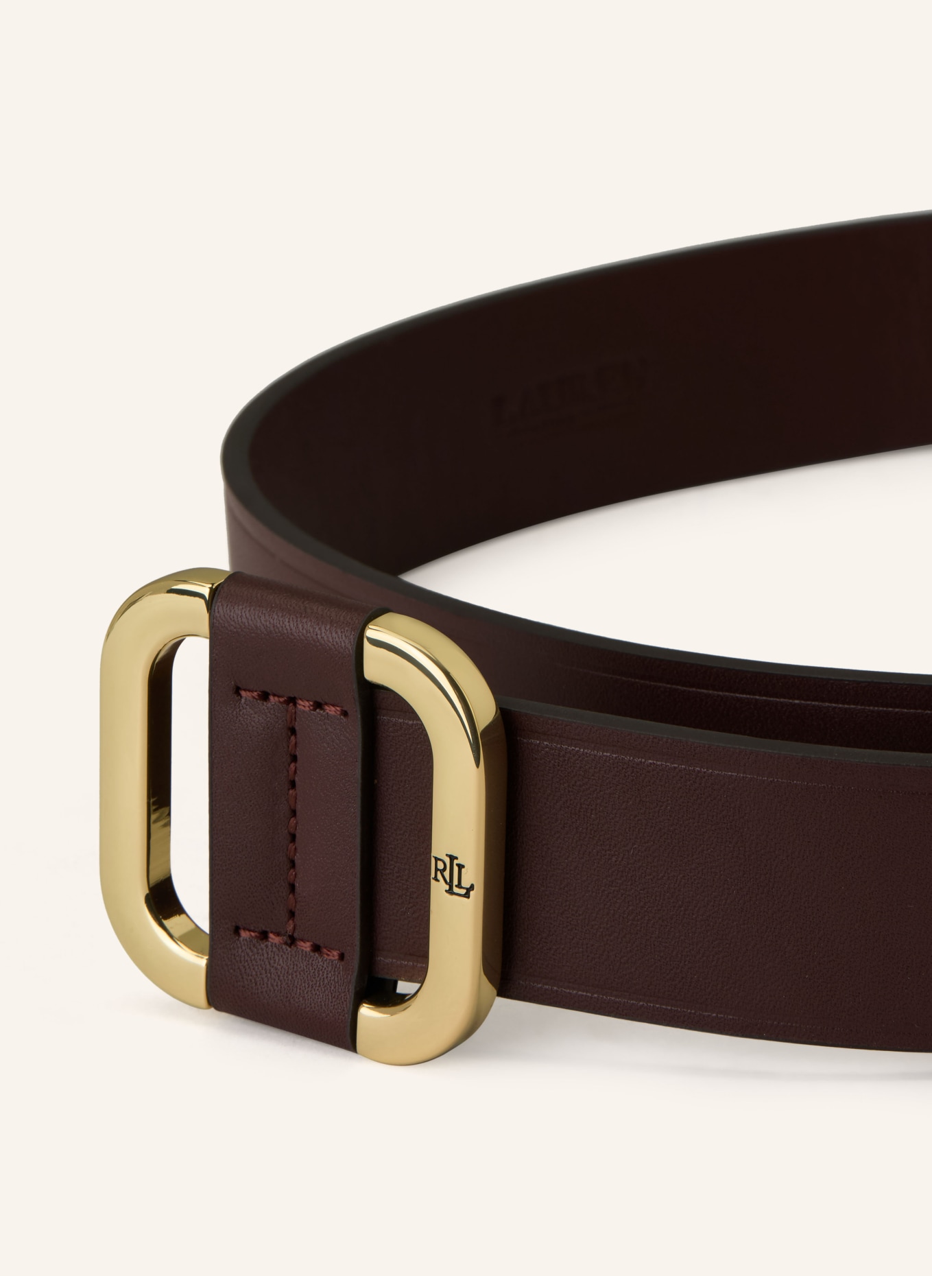 LAUREN RALPH LAUREN kožený opasek: TMAVĚ HNĚDÁ / ZLATÁ
