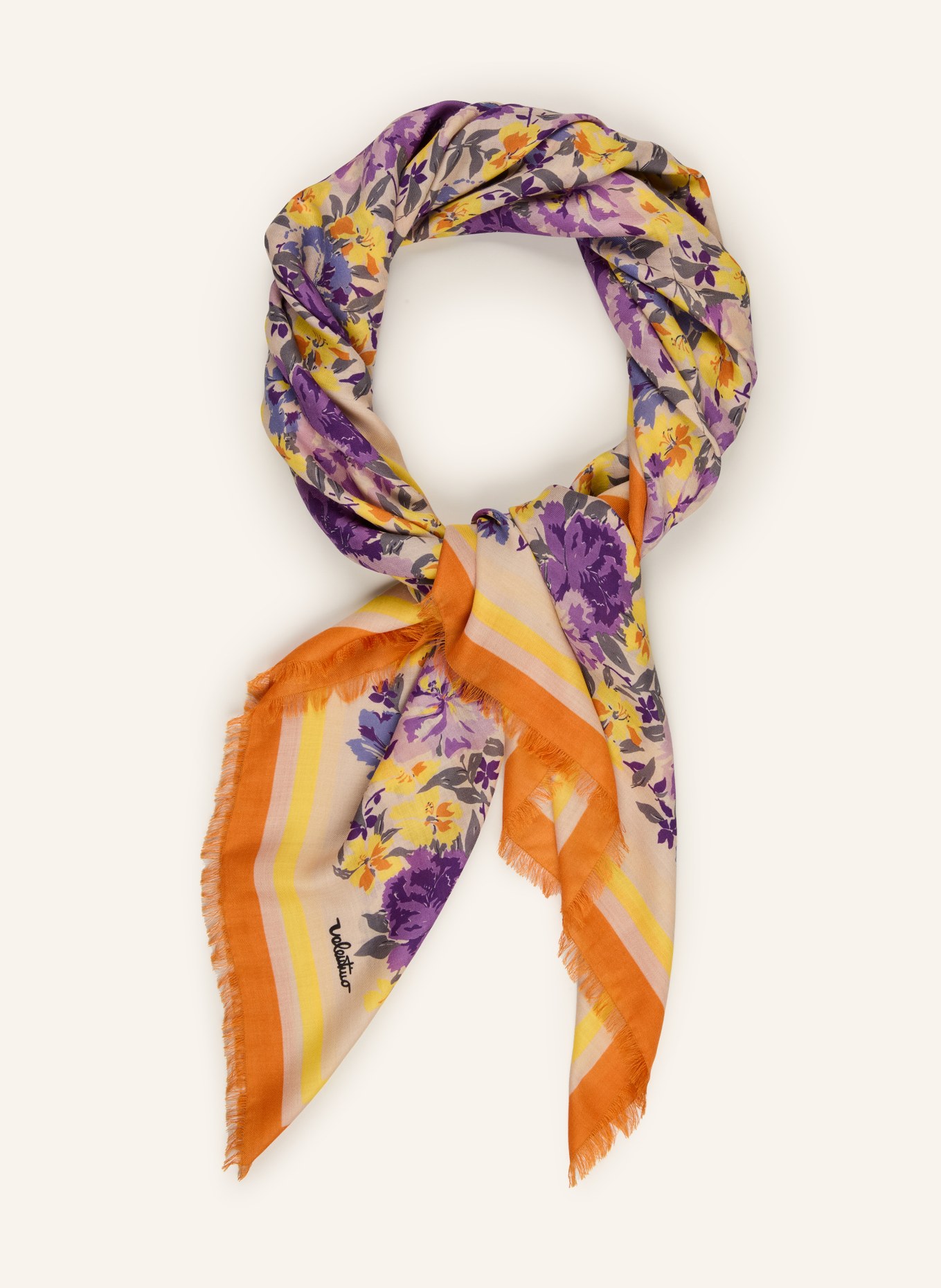 VALENTINO GARAVANI Tuch mit Cashmere: LILA / BEIGE / ORANGE