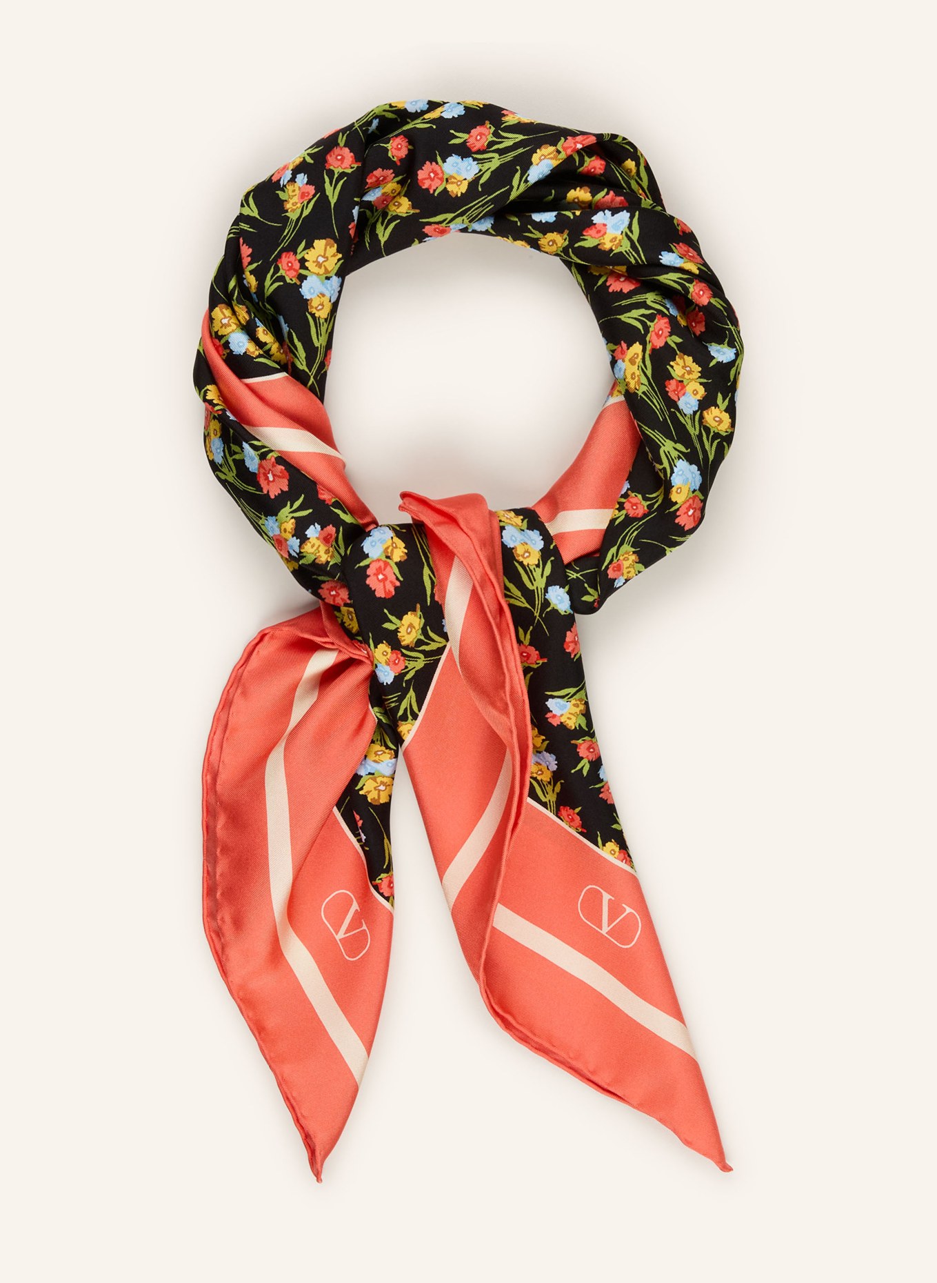 VALENTINO GARAVANI Seidentuch: SCHWARZ / LACHS / HELLGRÜN
