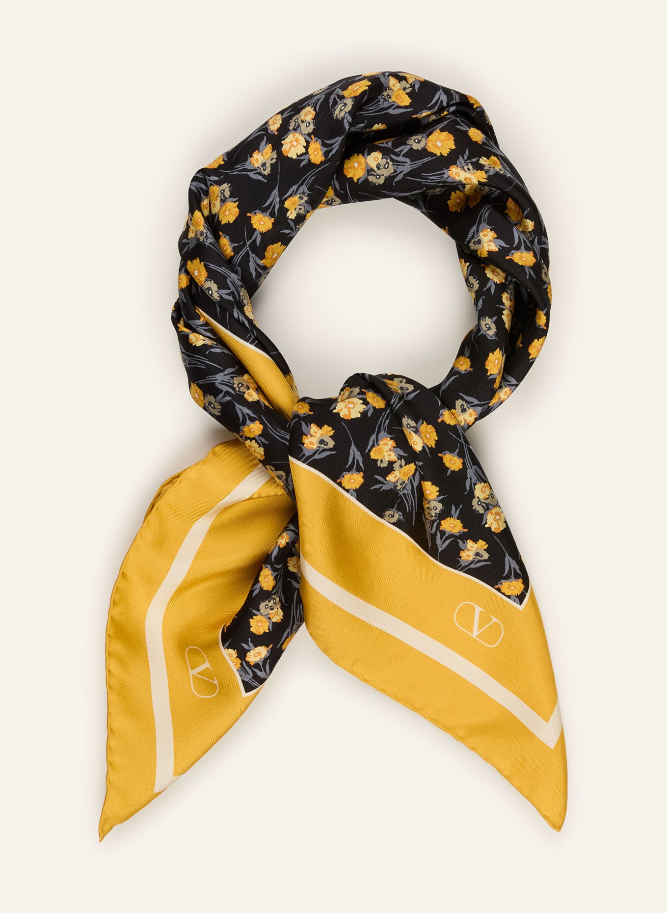 VALENTINO GARAVANI Seidentuch: SCHWARZ / GRAU / GELB