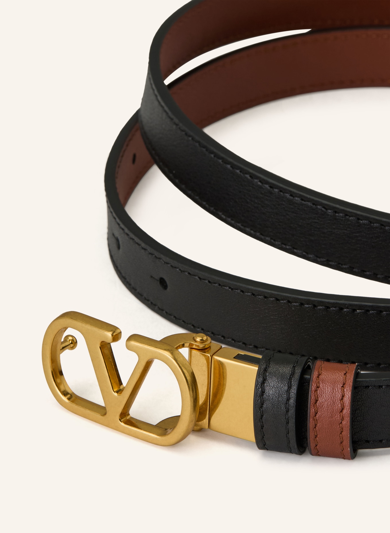 VALENTINO GARAVANI Skórzany pasek VLOGO SIGNATURE dwustronny: BRĄZOWY / ZŁOTY / CZARNY