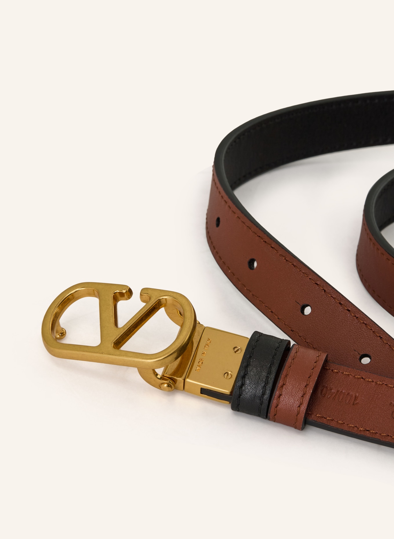 VALENTINO GARAVANI Skórzany pasek VLOGO SIGNATURE dwustronny: BRĄZOWY / ZŁOTY / CZARNY