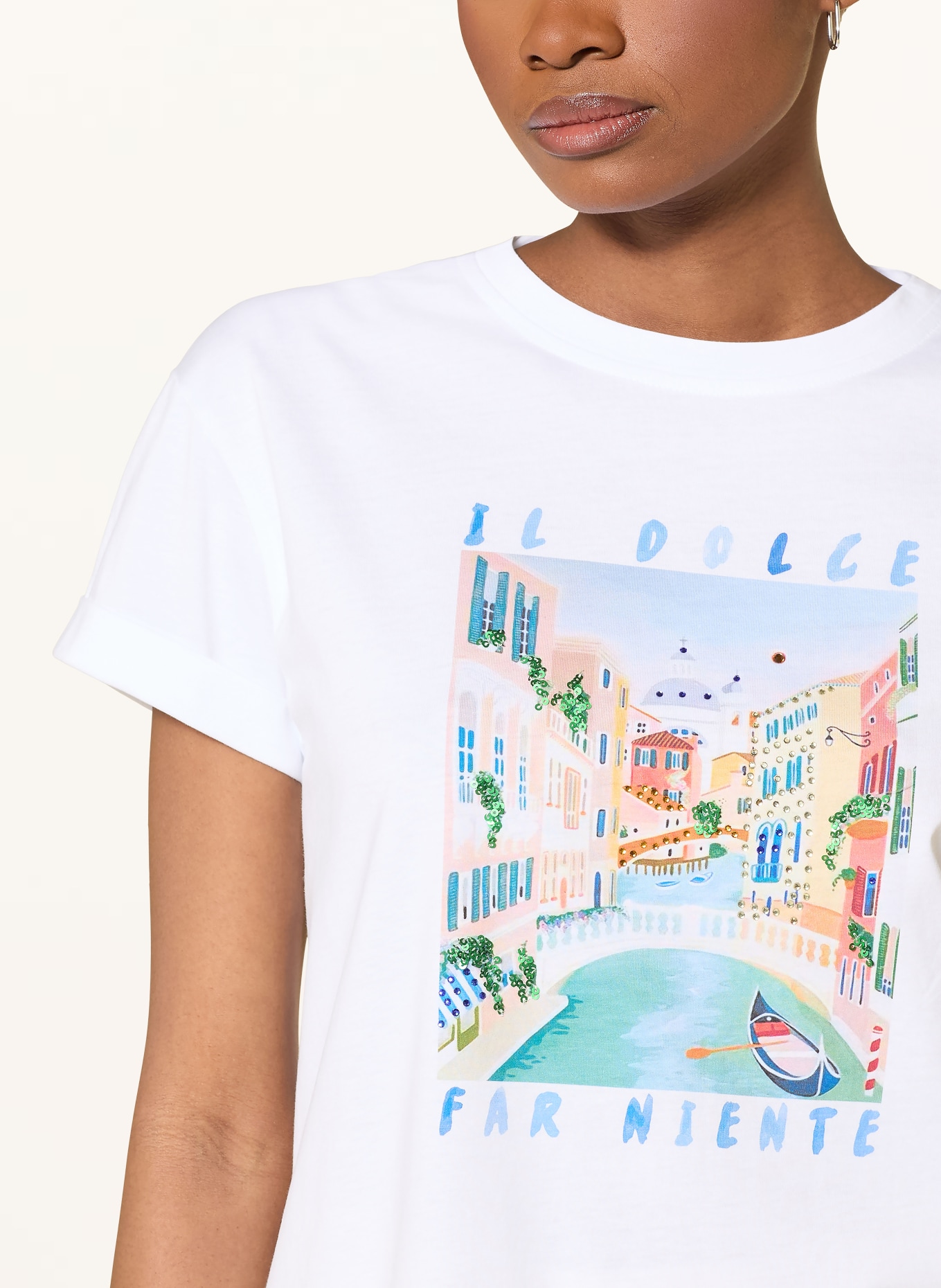darling harbour T-Shirt mit Schmucksteinen und Pailletten: WHITE