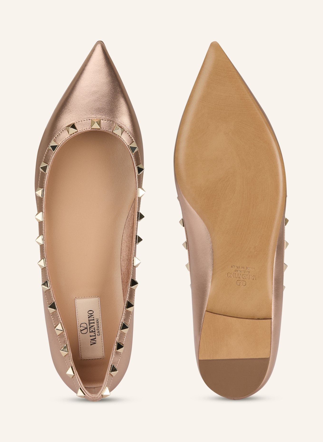 VALENTINO GARAVANI ROCKSTUD ballet flats with studs: ROSE GOLD