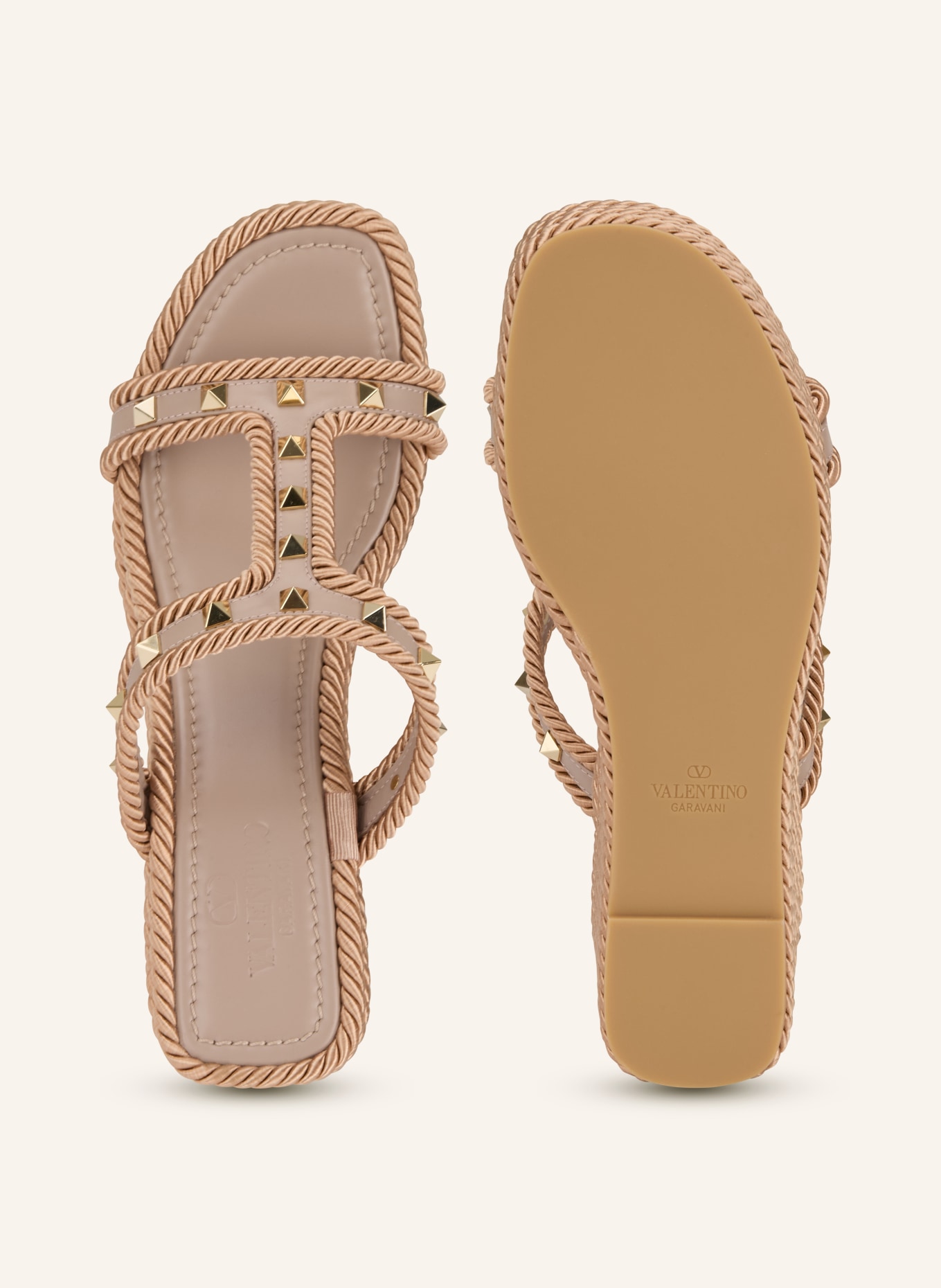 VALENTINO GARAVANI Kliny ROCKSTUD TORCHON z ćwiekami: BLADORÓŻOWY / ZŁOTY