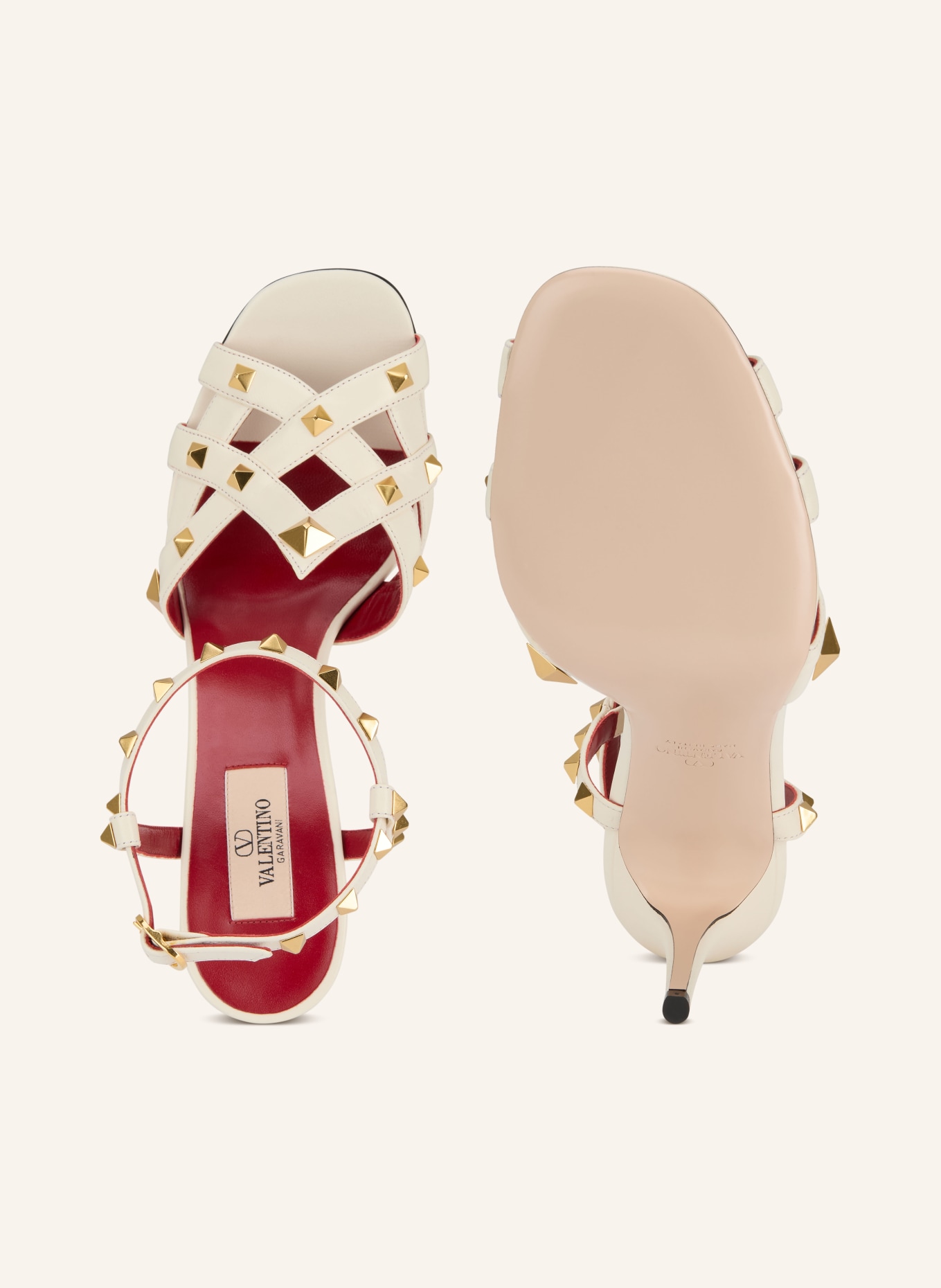 VALENTINO GARAVANI Sandały VG STUDDY z nitami: KREMOWY / ZŁOTY