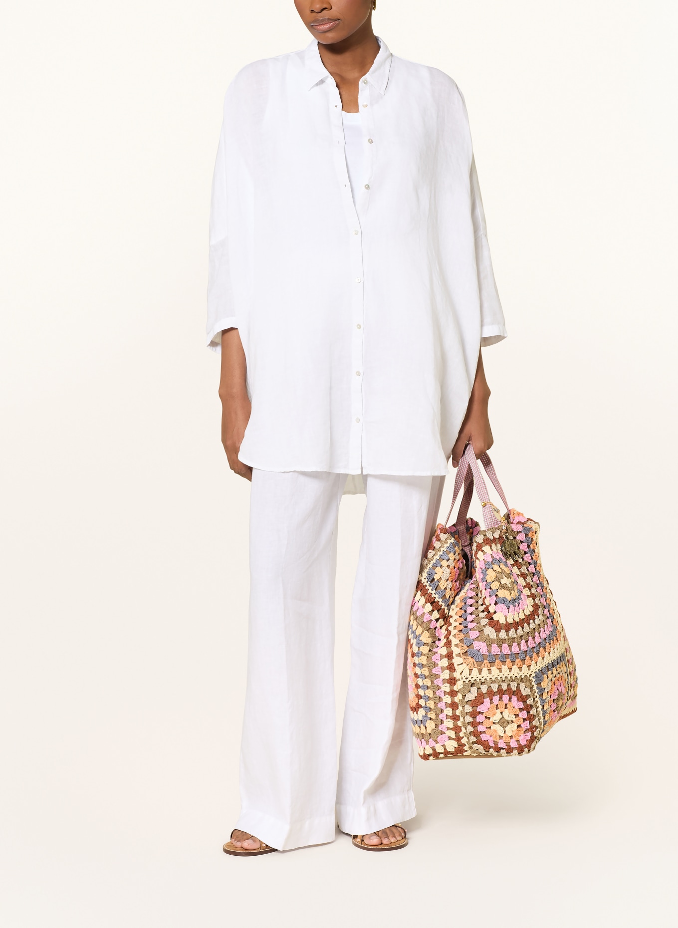 120%lino Bluzka z lnu z rękawami 3/4: BIAŁY