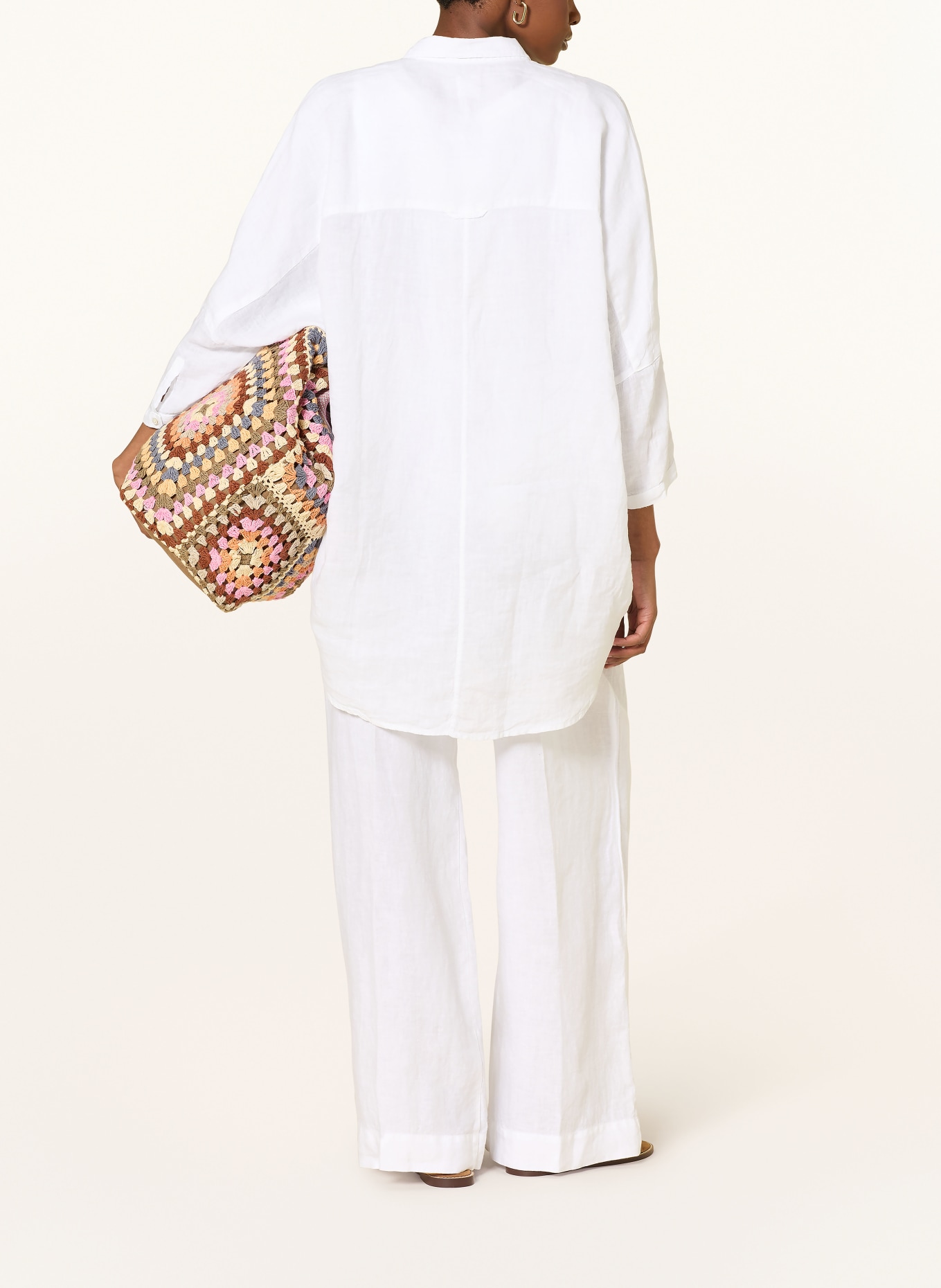 120%lino Bluzka z lnu z rękawami 3/4: BIAŁY