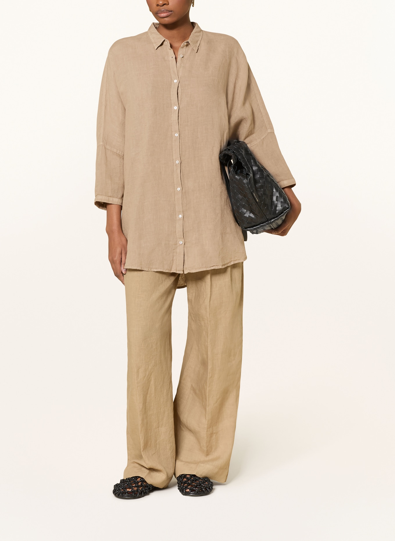 120%lino Linen shirt blouse with 3/4 sleeves: BEIGE