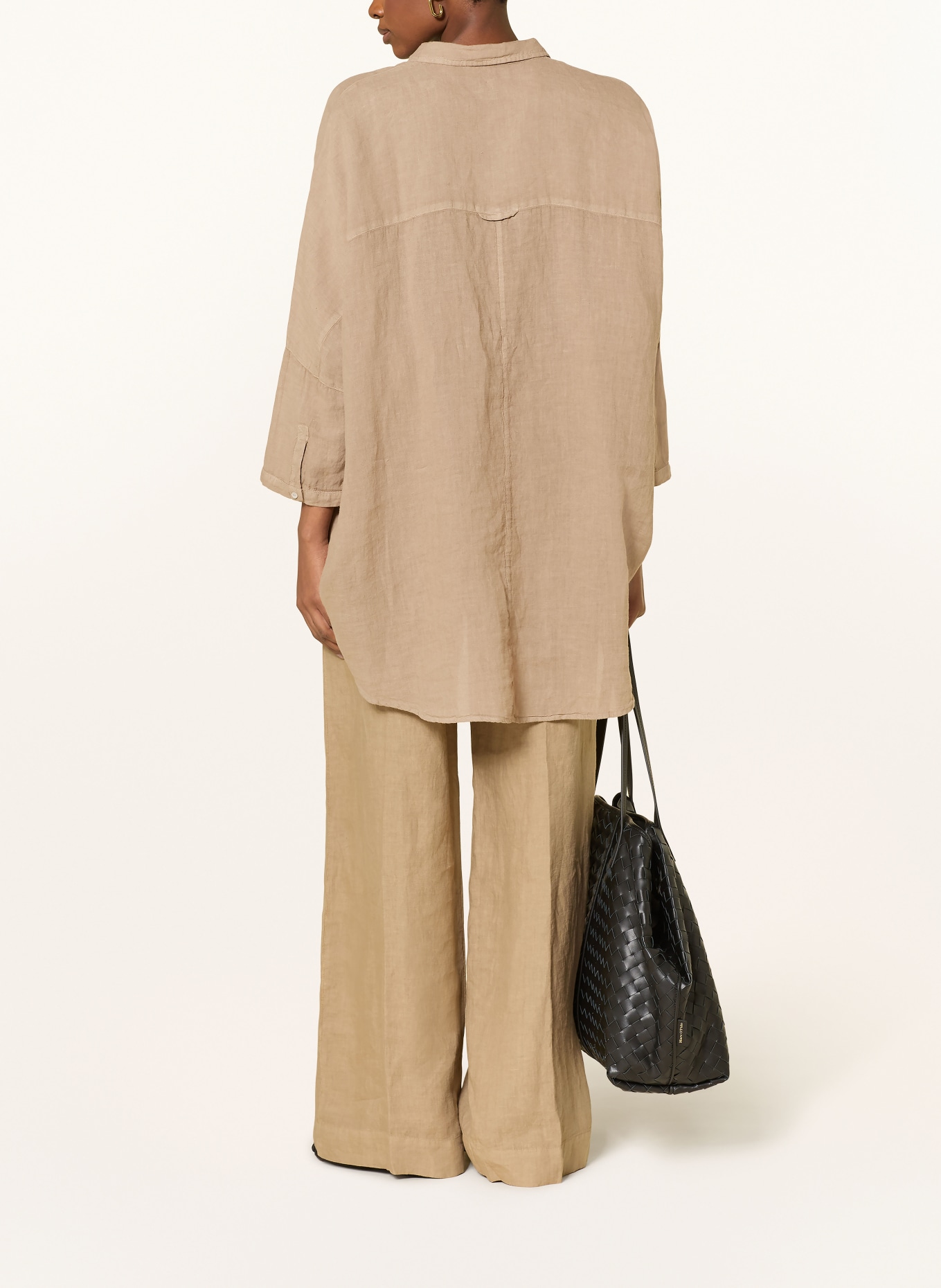 120%lino Linen shirt blouse with 3/4 sleeves: BEIGE