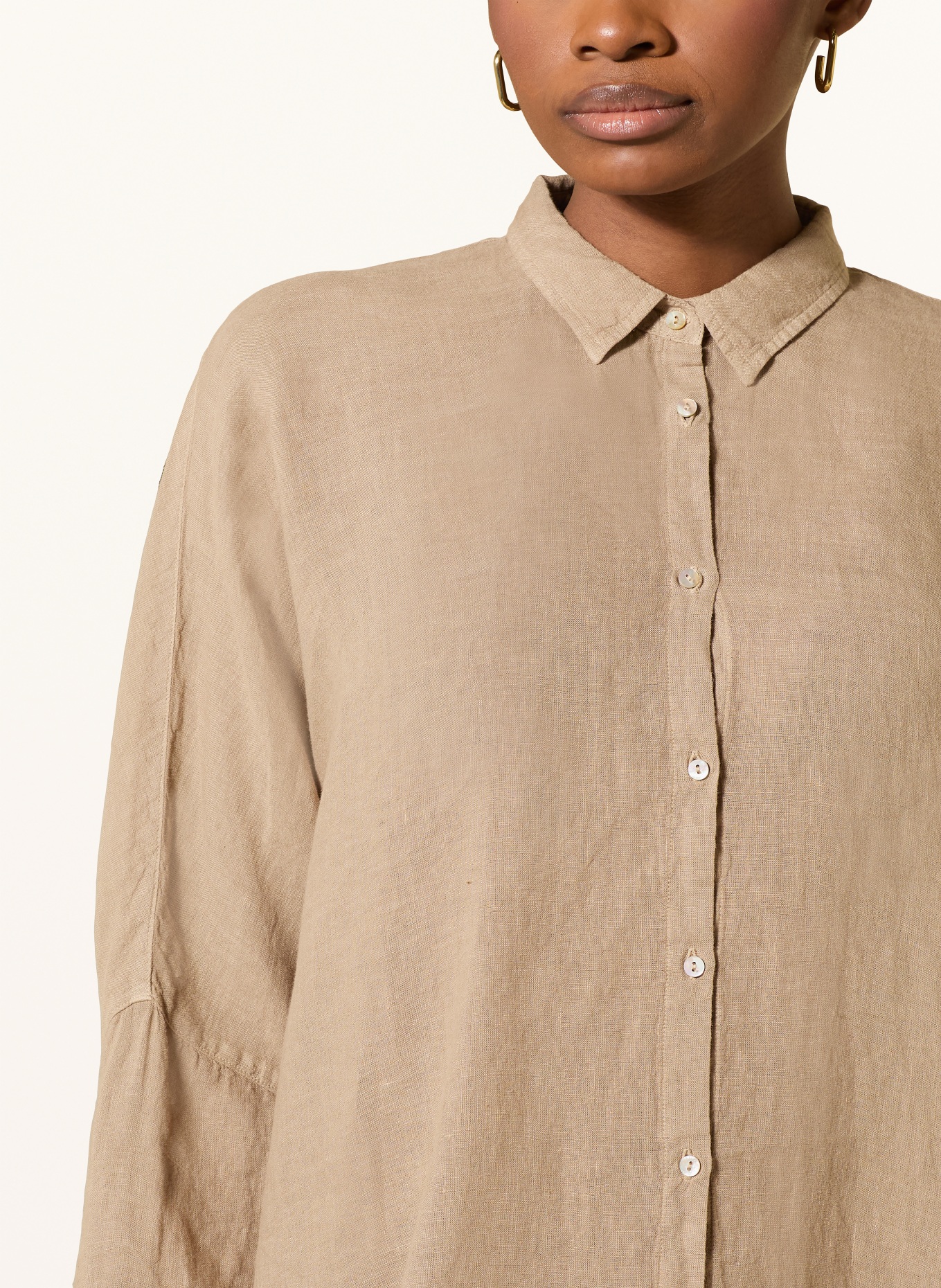 120%lino Linen shirt blouse with 3/4 sleeves: BEIGE