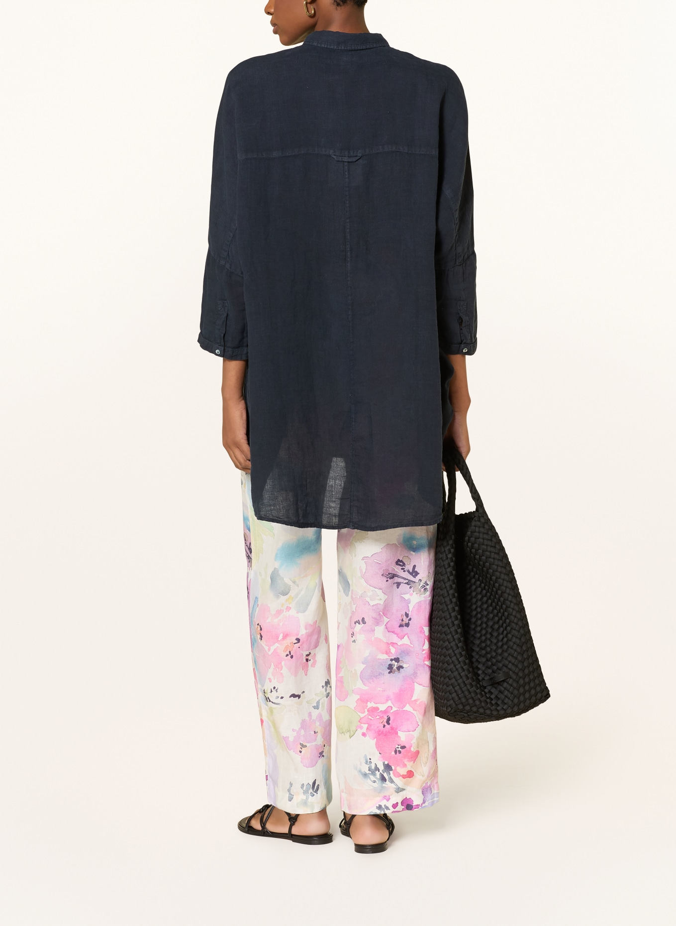 120%lino Bluzka z lnu z rękawami 3/4: GRANATOWY