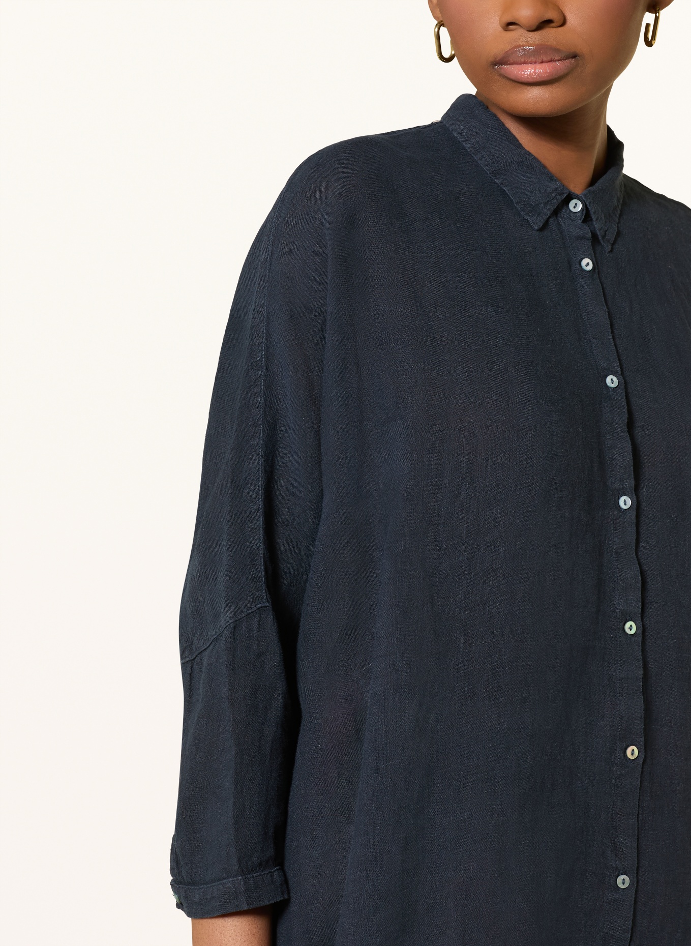 120%lino Bluzka z lnu z rękawami 3/4: GRANATOWY