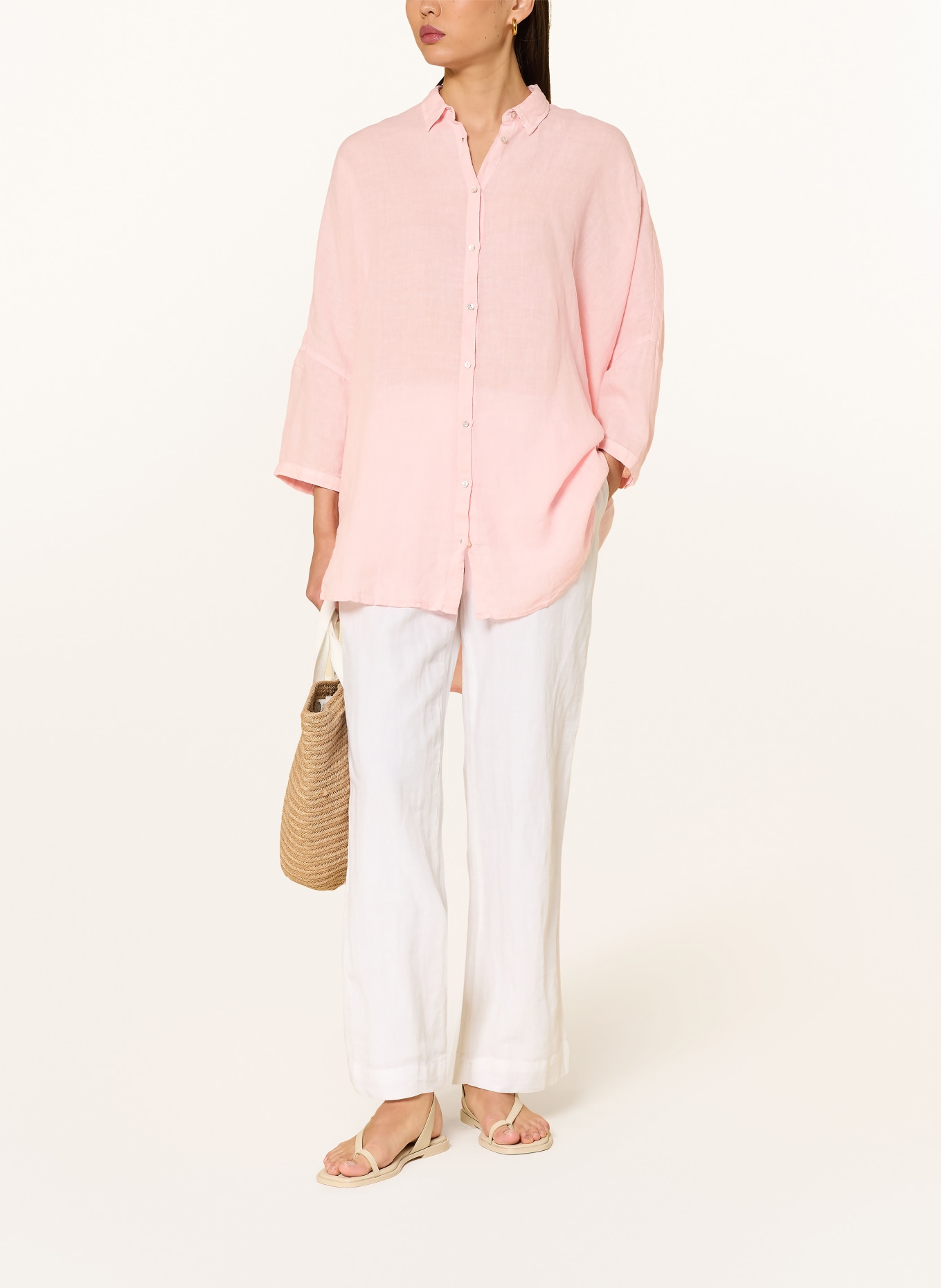 120%lino Linen shirt blouse with 3/4 sleeves: PINK