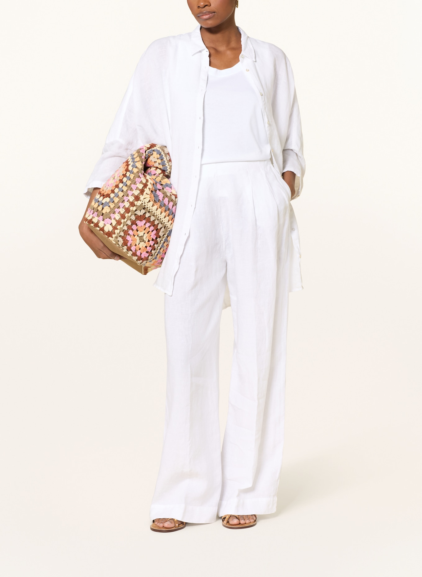 120%lino Lněné kalhoty Marlene: BÍLÁ