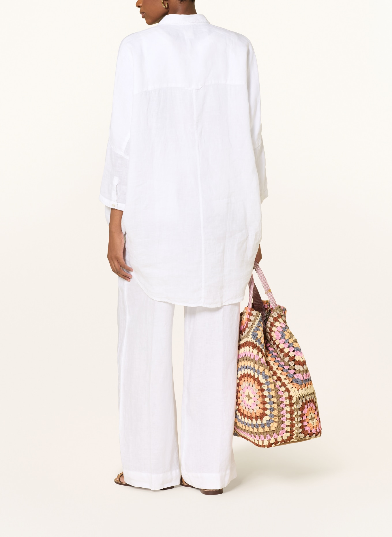 120%lino Lněné kalhoty Marlene: BÍLÁ