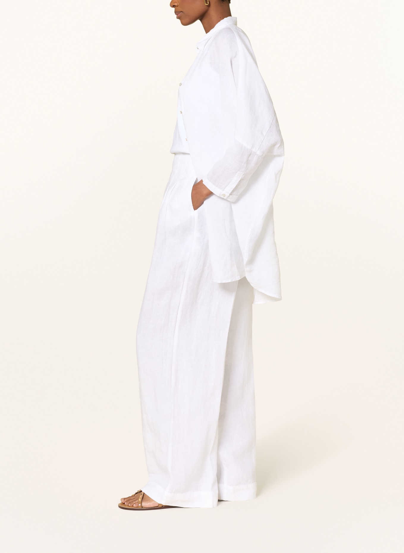 120%lino Lněné kalhoty Marlene: BÍLÁ