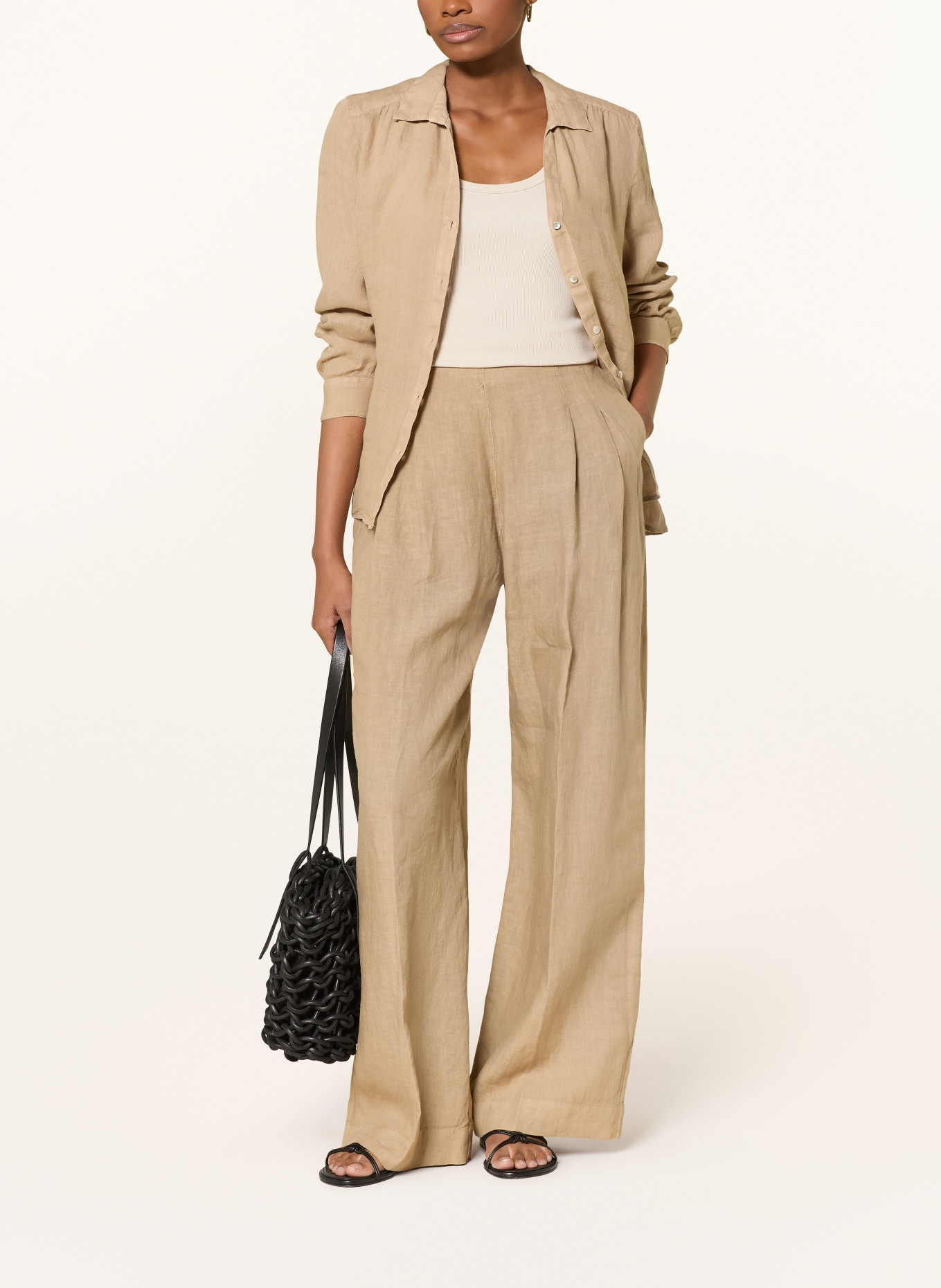 120%lino Lněné kalhoty Marlene: BÉŽOVÁ