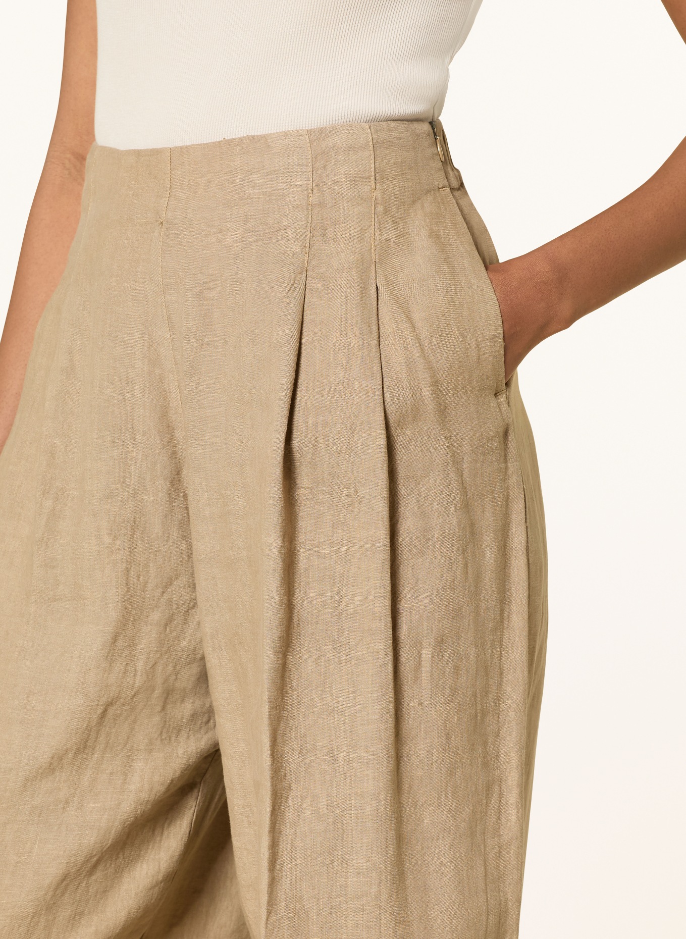 120%lino Lněné kalhoty Marlene: BÉŽOVÁ