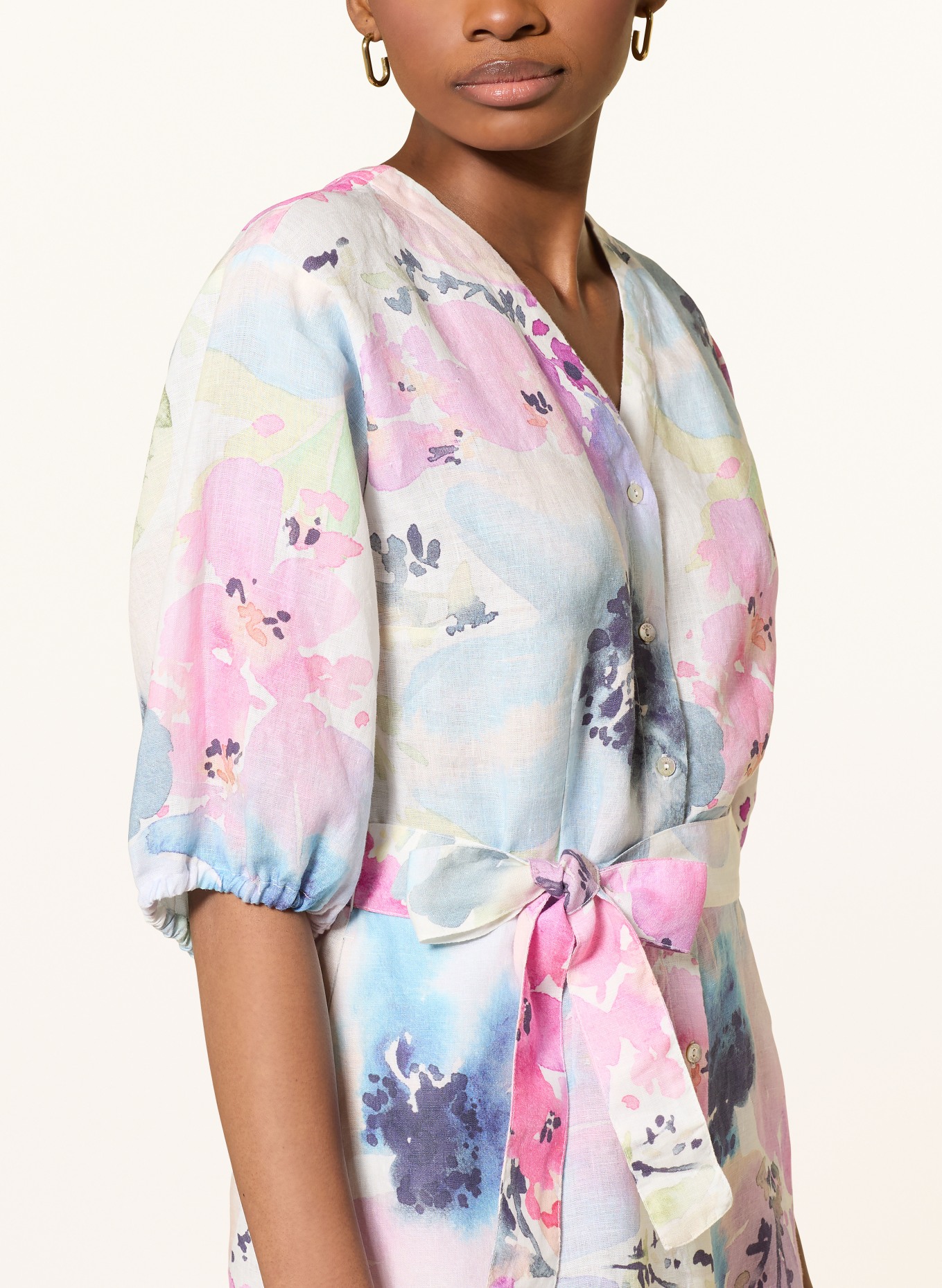 120%lino sukienka lniana: MOCNORÓŻOWY / ECRU / NIEBIESKI